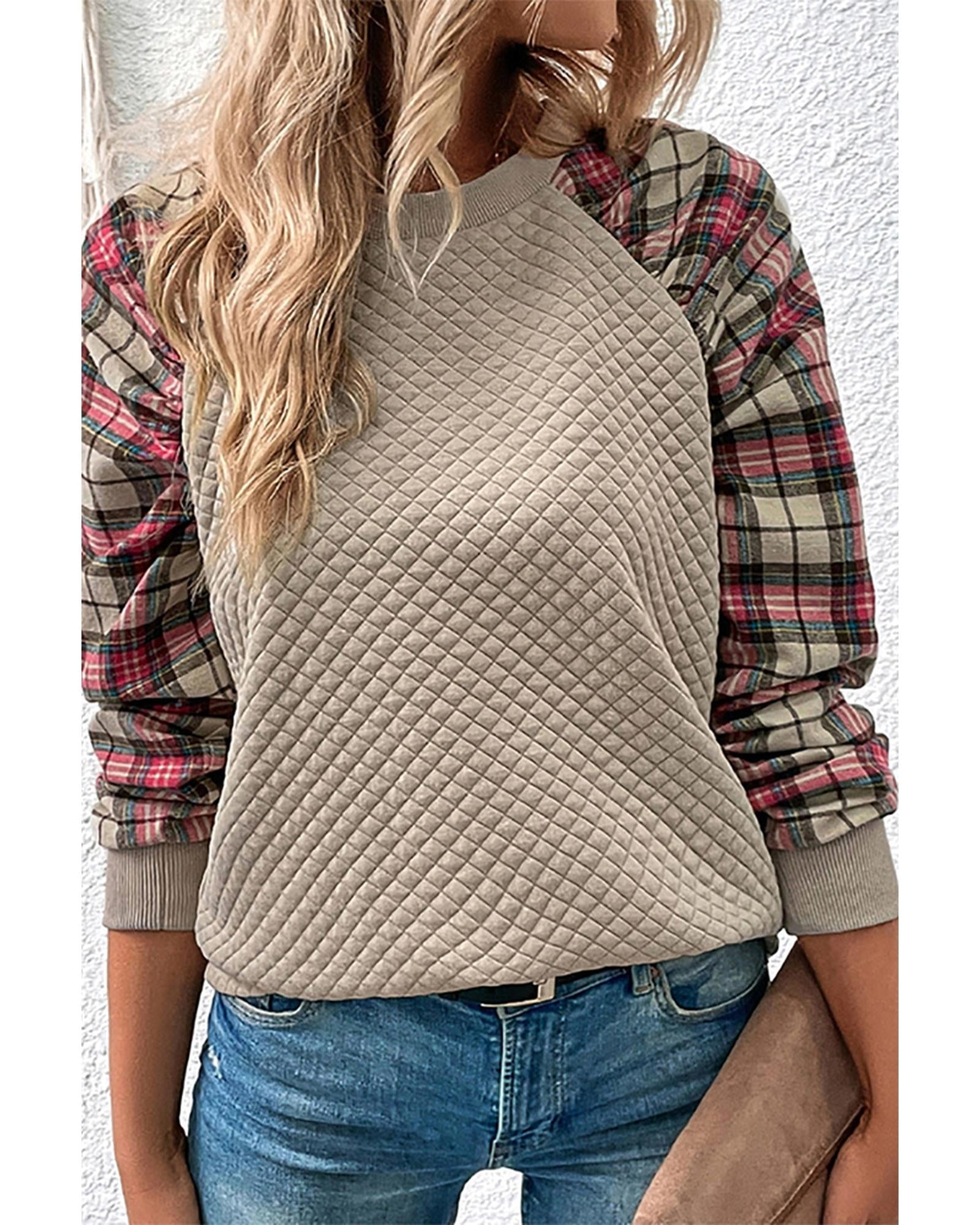Azura Exchange Plaid Raglan Sleeve Sweatshirt - S Main image