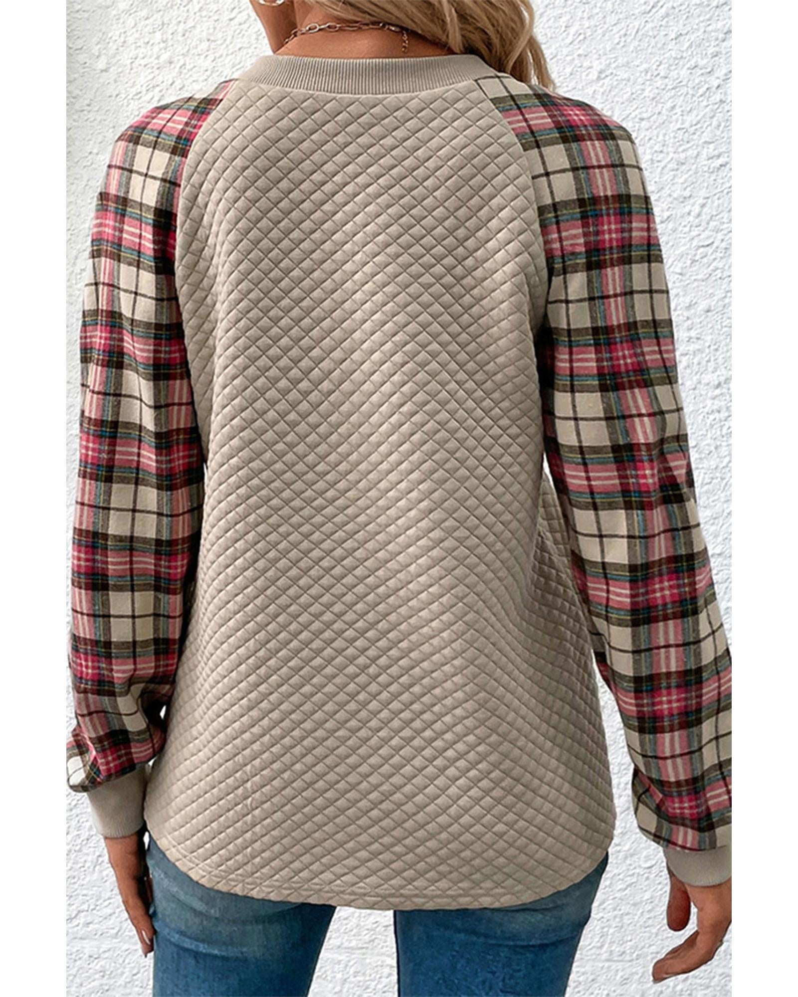 Azura Exchange Plaid Raglan Sleeve Sweatshirt - S Secondary image