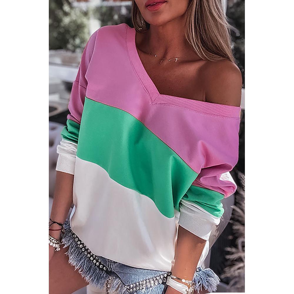 Azura Exchange Color Block Ribbed V-Neck Sweatshirt - S Main image