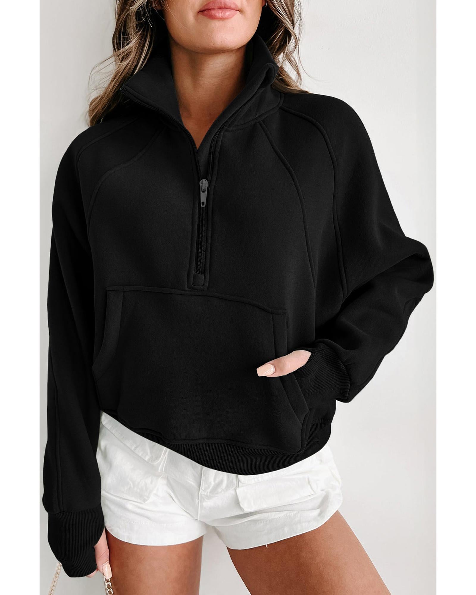 Azura Exchange Black Ribbed Thumbhole Sleeve Sweatshirt - L Main image