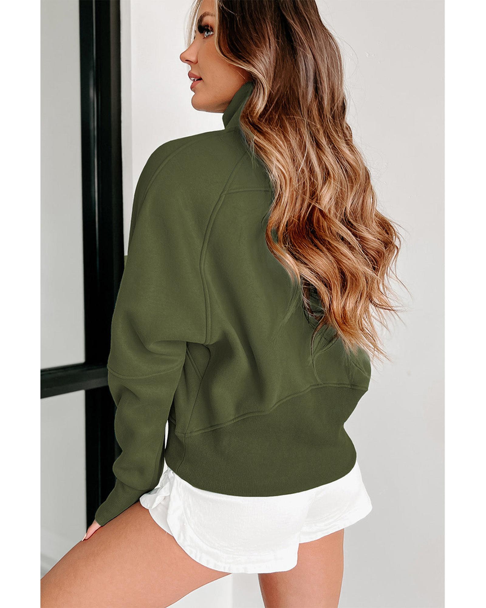 Azura Exchange Ribbed Thumbhole Sleeve Sweatshirt with Stand Collar and Zip Closure - XL Secondary image
