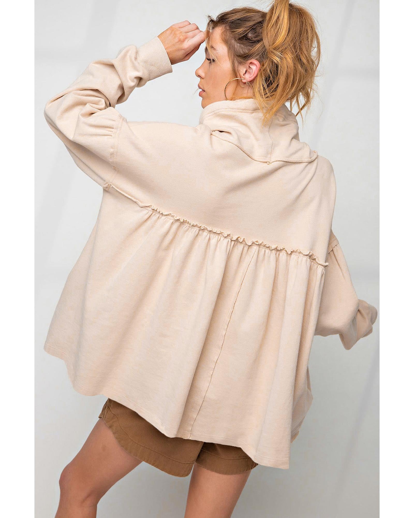 Azura Exchange Frill Exposed Seam Cowl Neck Oversized Sweatshirt - S Secondary image