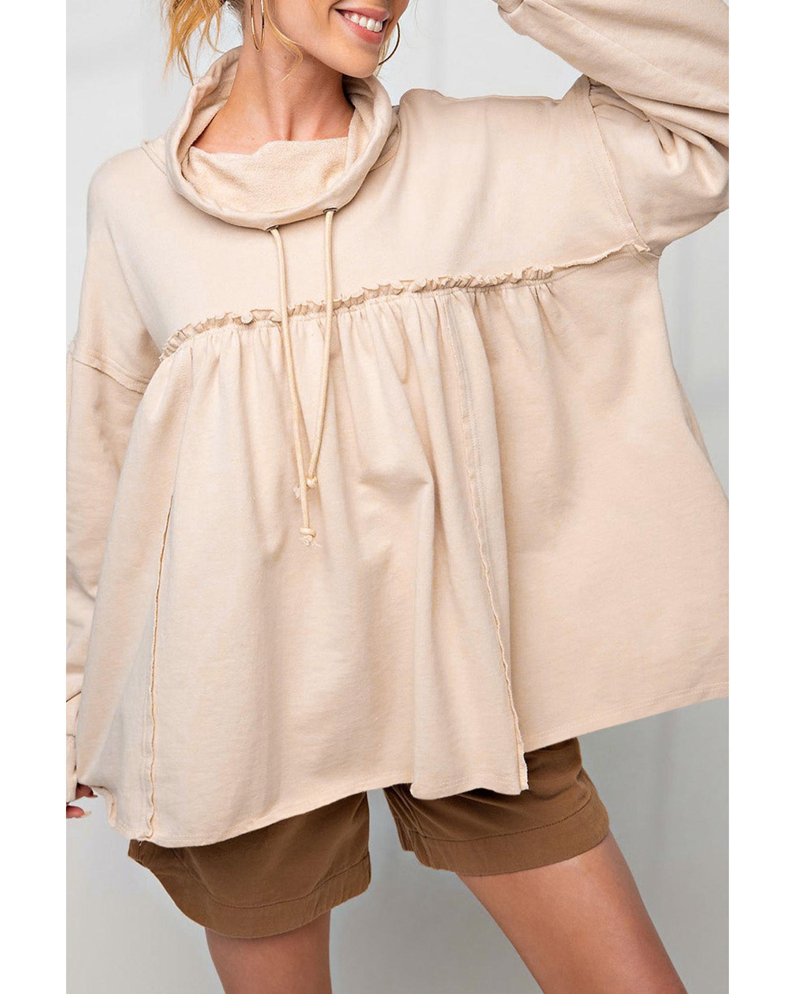 Azura Exchange Frill Exposed Seam Cowl Neck Oversized Sweatshirt - XL Main image