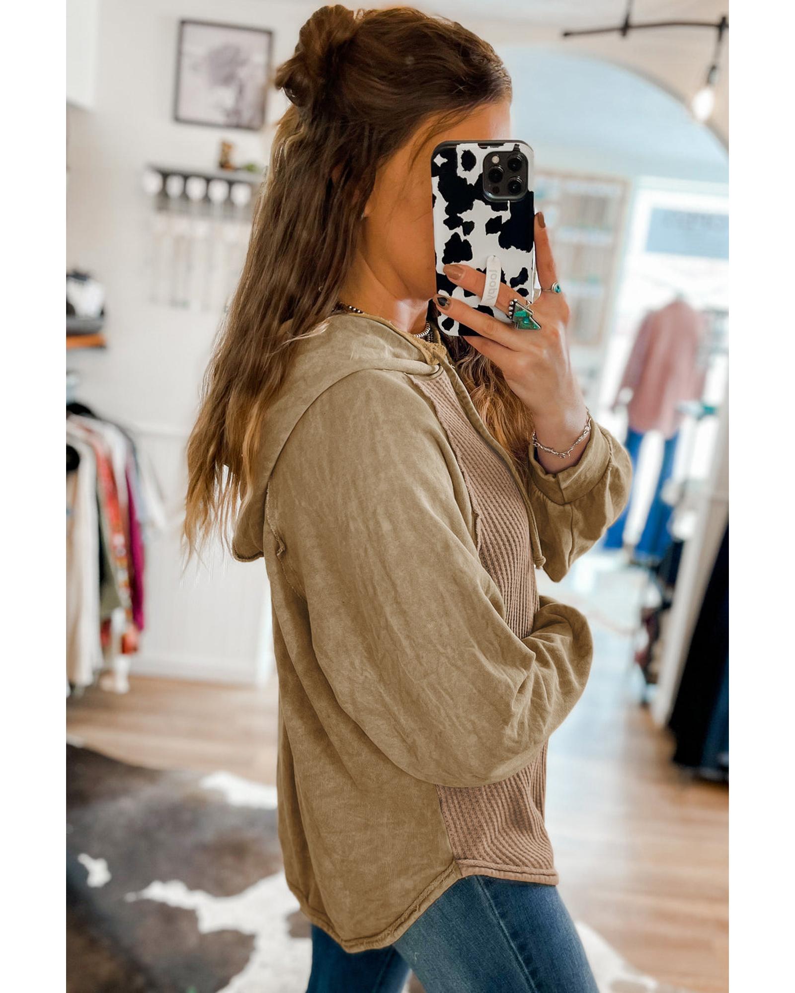 Azura Exchange Waffled Expose Seam Drawstring Hoodie - M Secondary image