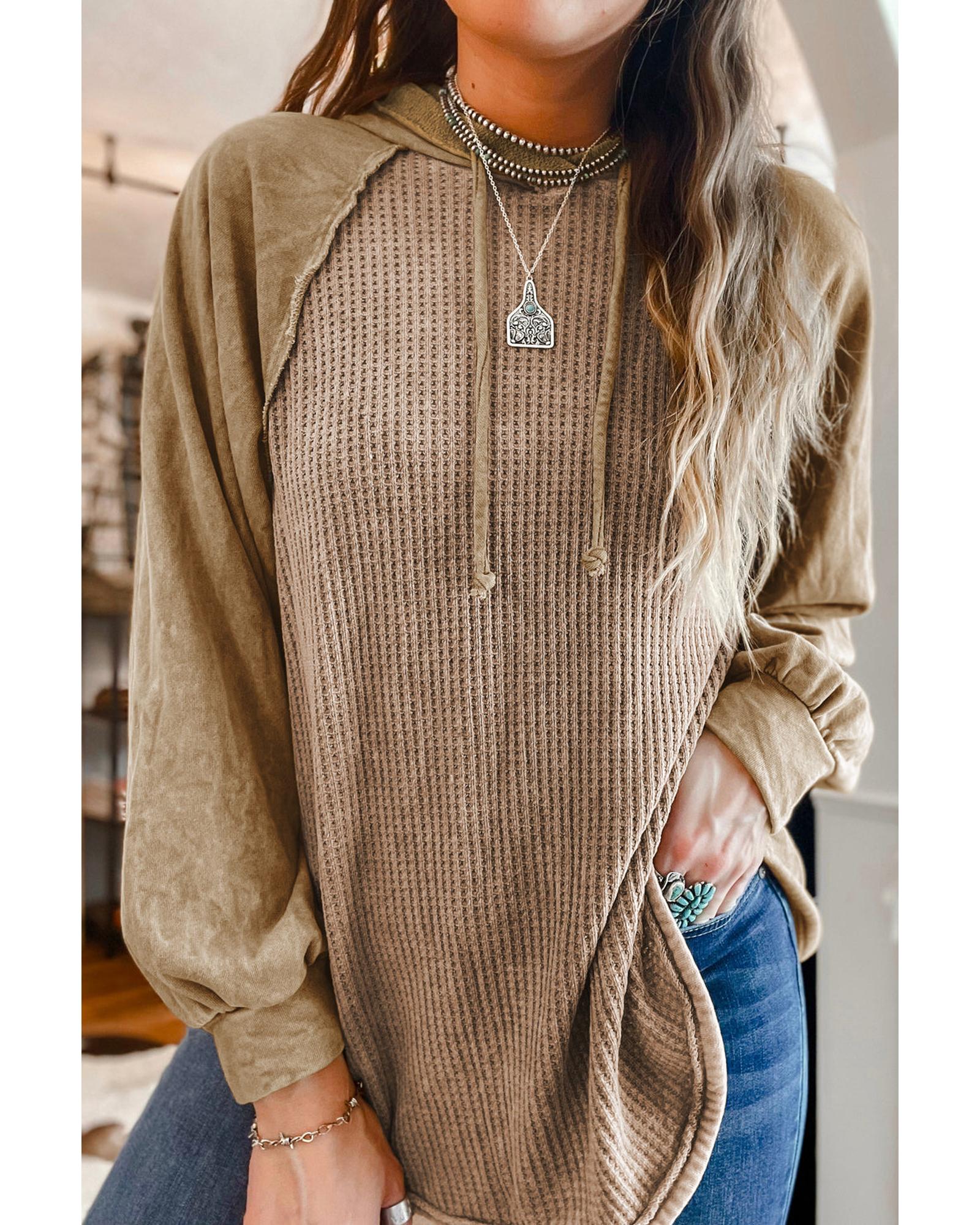 Azura Exchange Waffled Expose Seam Drawstring Hoodie - S Main image