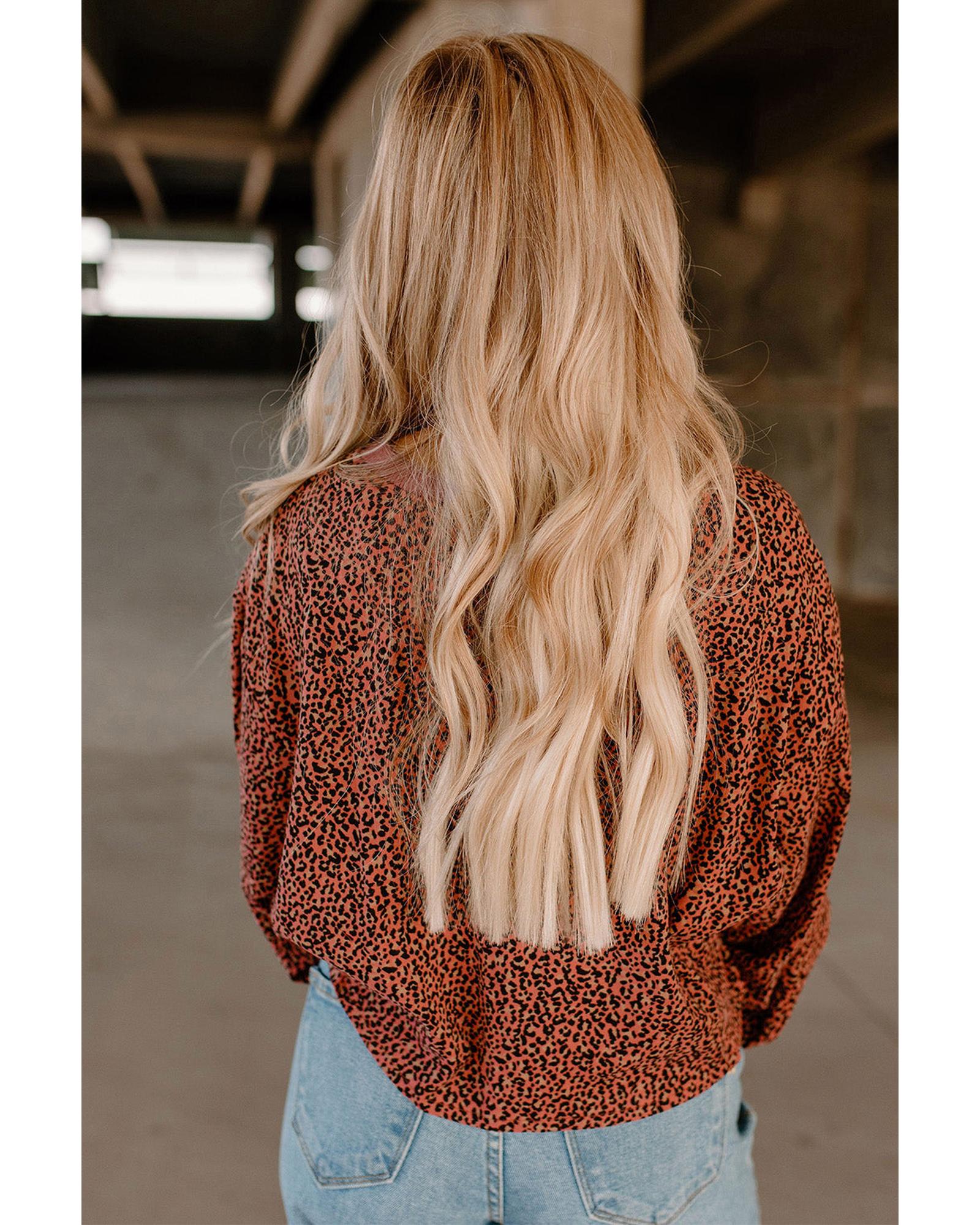 Azura Exchange Leopard Bubble Sleeve Pullover Sweatshirt - L Secondary image
