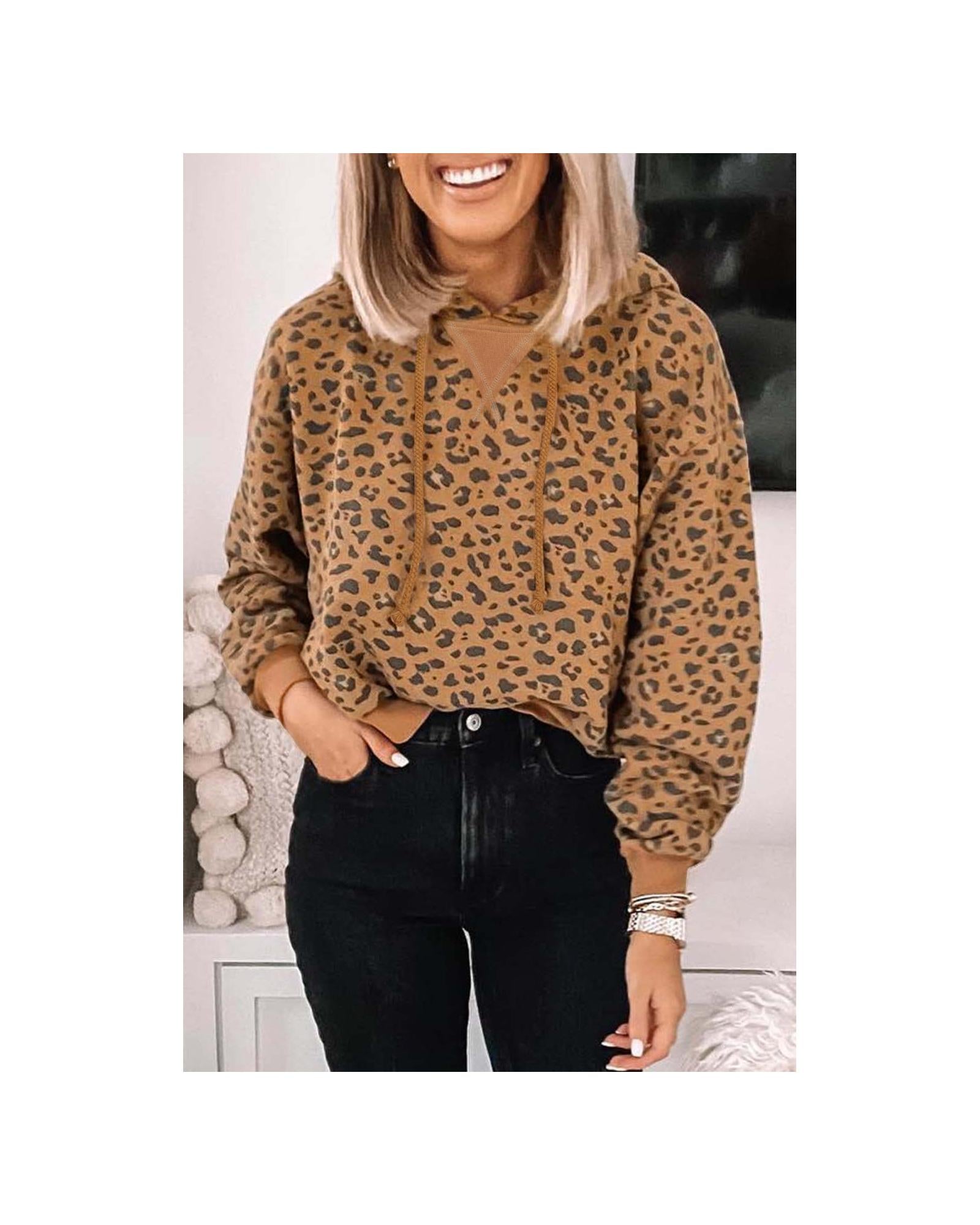 Azura Exchange Leopard Long Sleeve Cropped Hoodie - M Main image