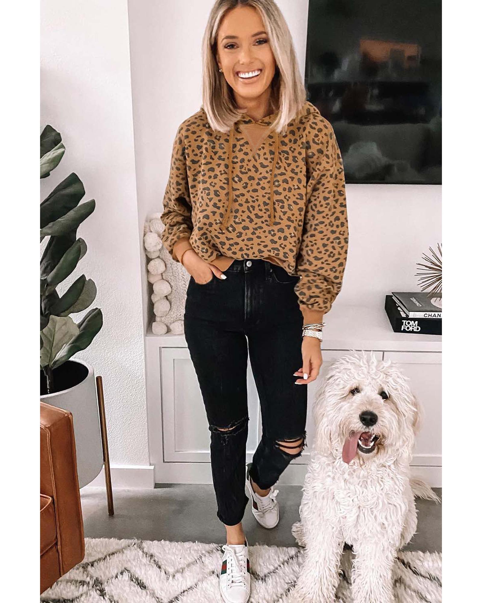Azura Exchange Leopard Long Sleeve Cropped Hoodie - S Secondary image