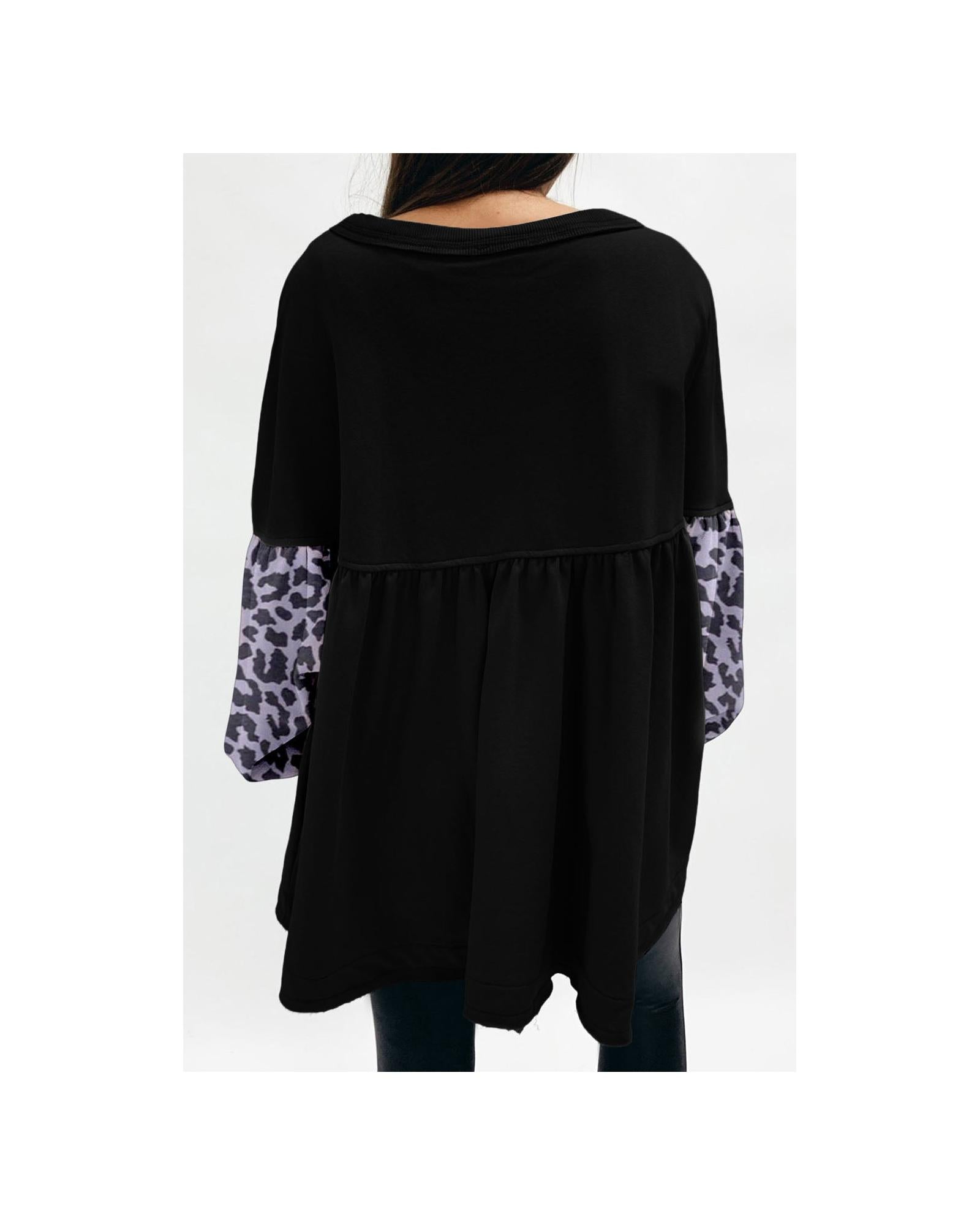 Azura Exchange Leopard Splicing Ruffle Sweatshirt - S Secondary image