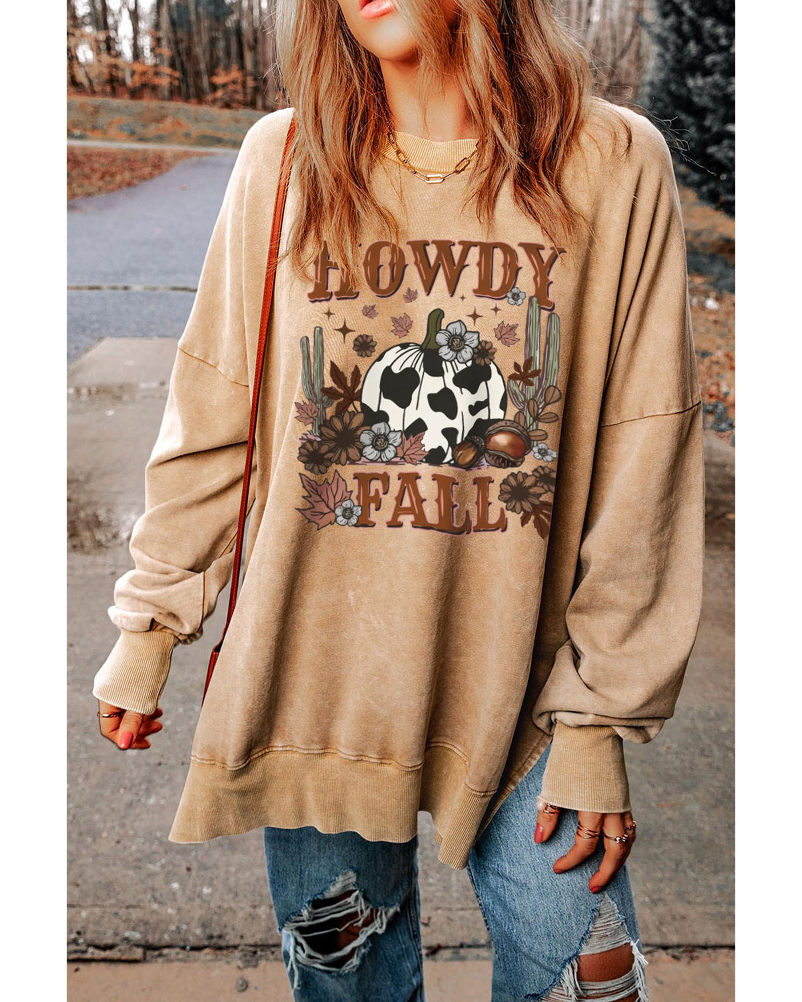 Azura Exchange Howdy Fall Pumpkin Print Split Hem Sweatshirt - L Main image
