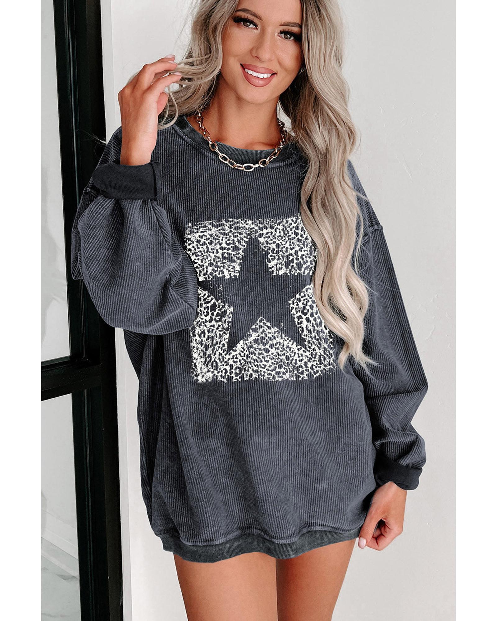 Azura Exchange Leopard Star Graphic Corded Sweatshirt - L Secondary image