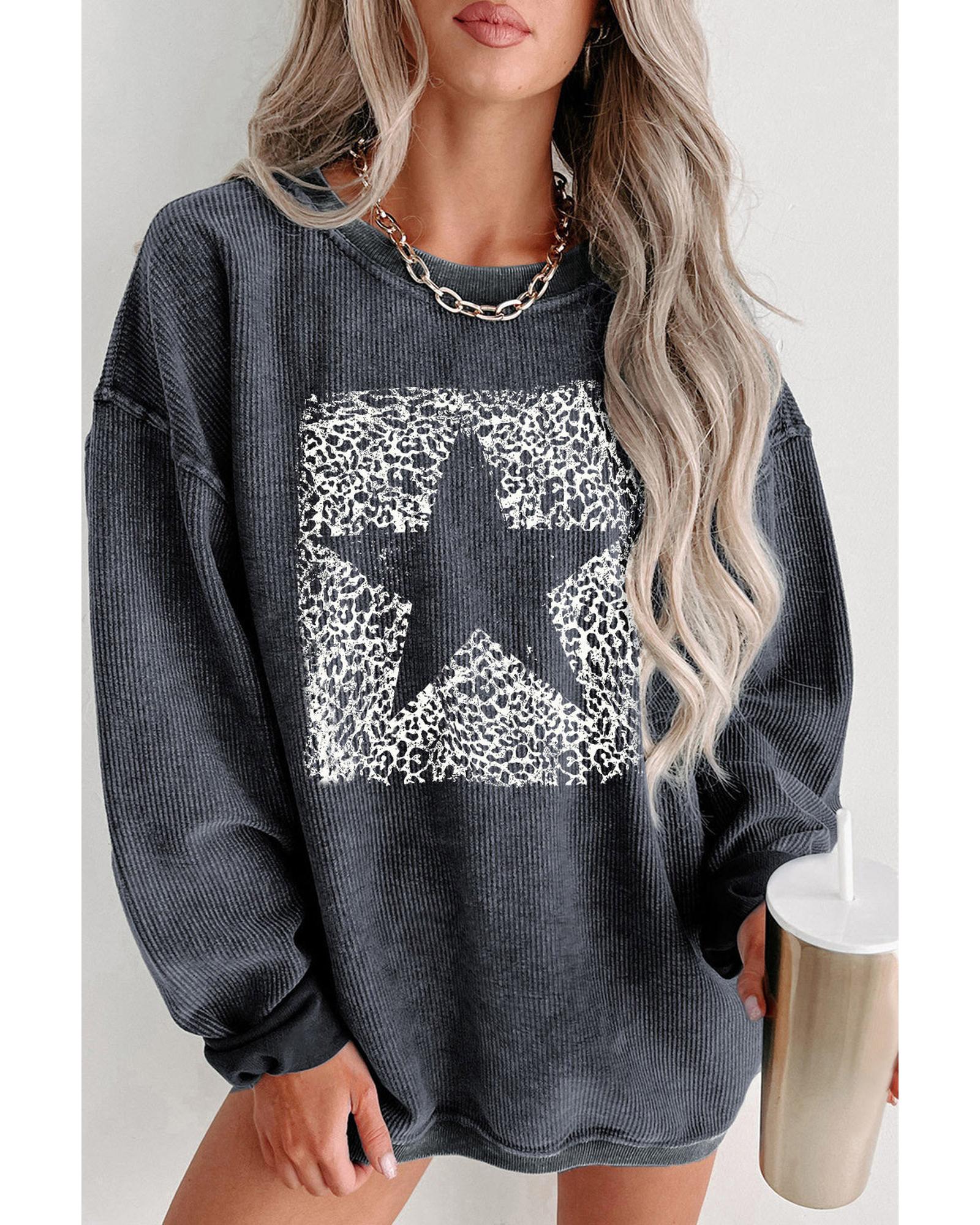 Azura Exchange Leopard Star Graphic Corded Sweatshirt - S Main image