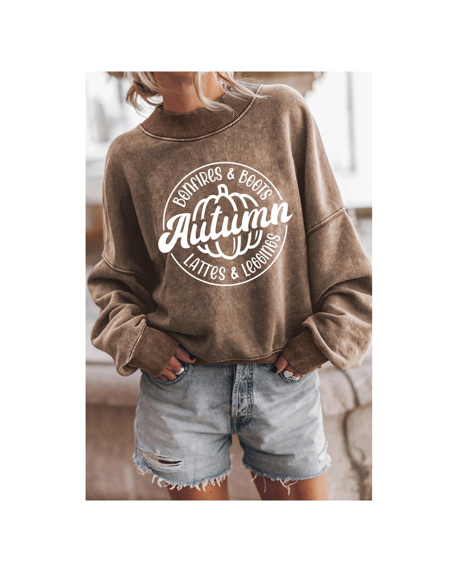 Azura Exchange Autumn Pumpkin Print Drop Shoulder Sweatshirt - S Main image