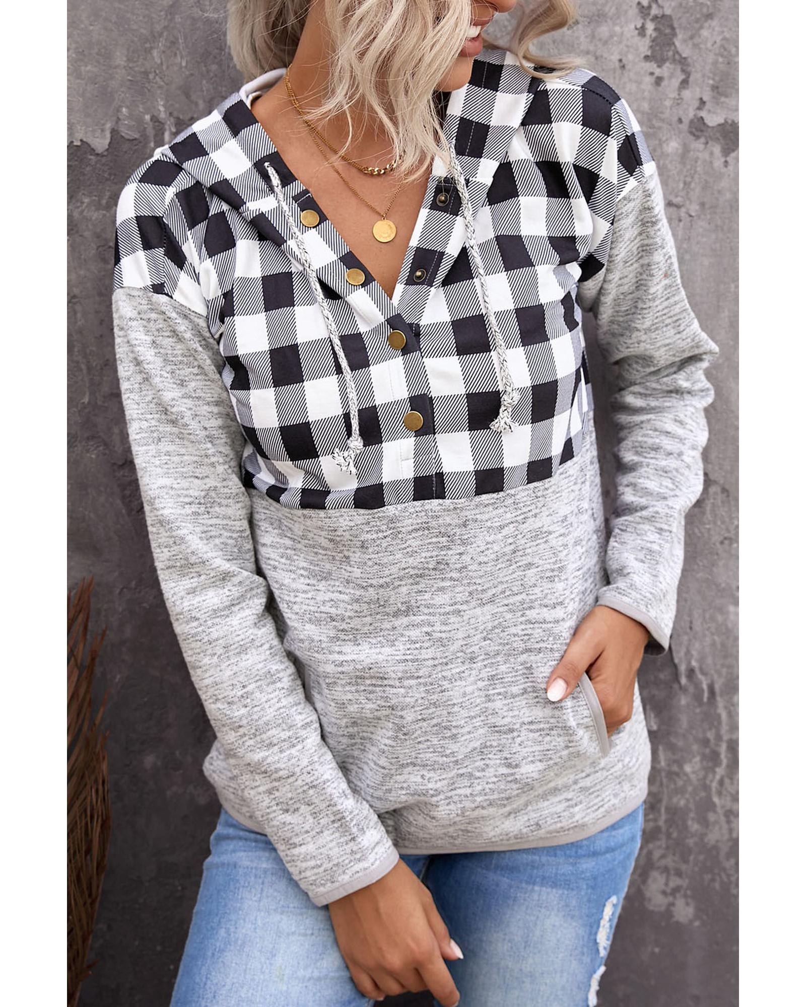 Azura Exchange Plaid Hoodie with Pocket Detailing - M Main image
