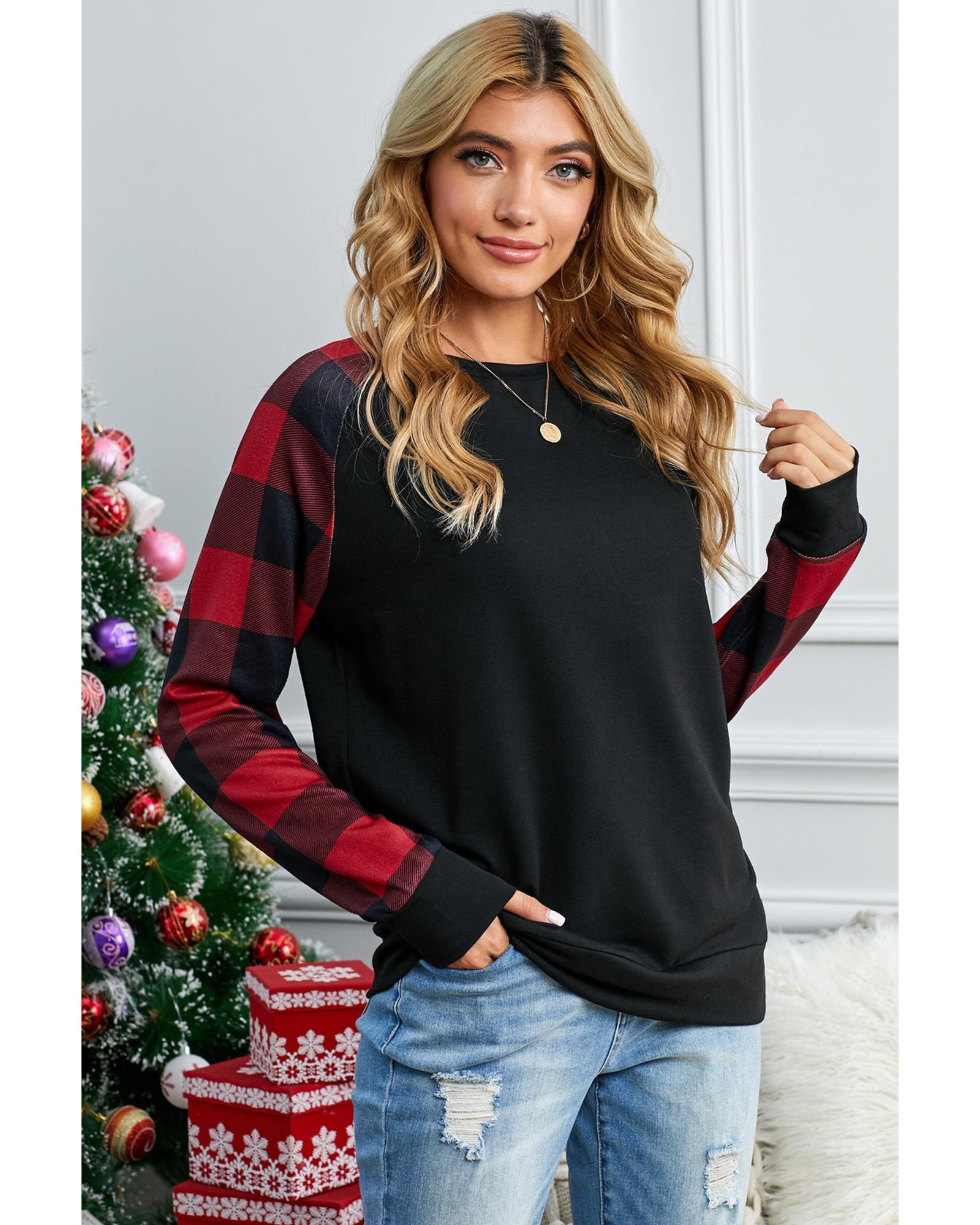 Azura Exchange Plaid Long Sleeve Sweatshirt - S Secondary image