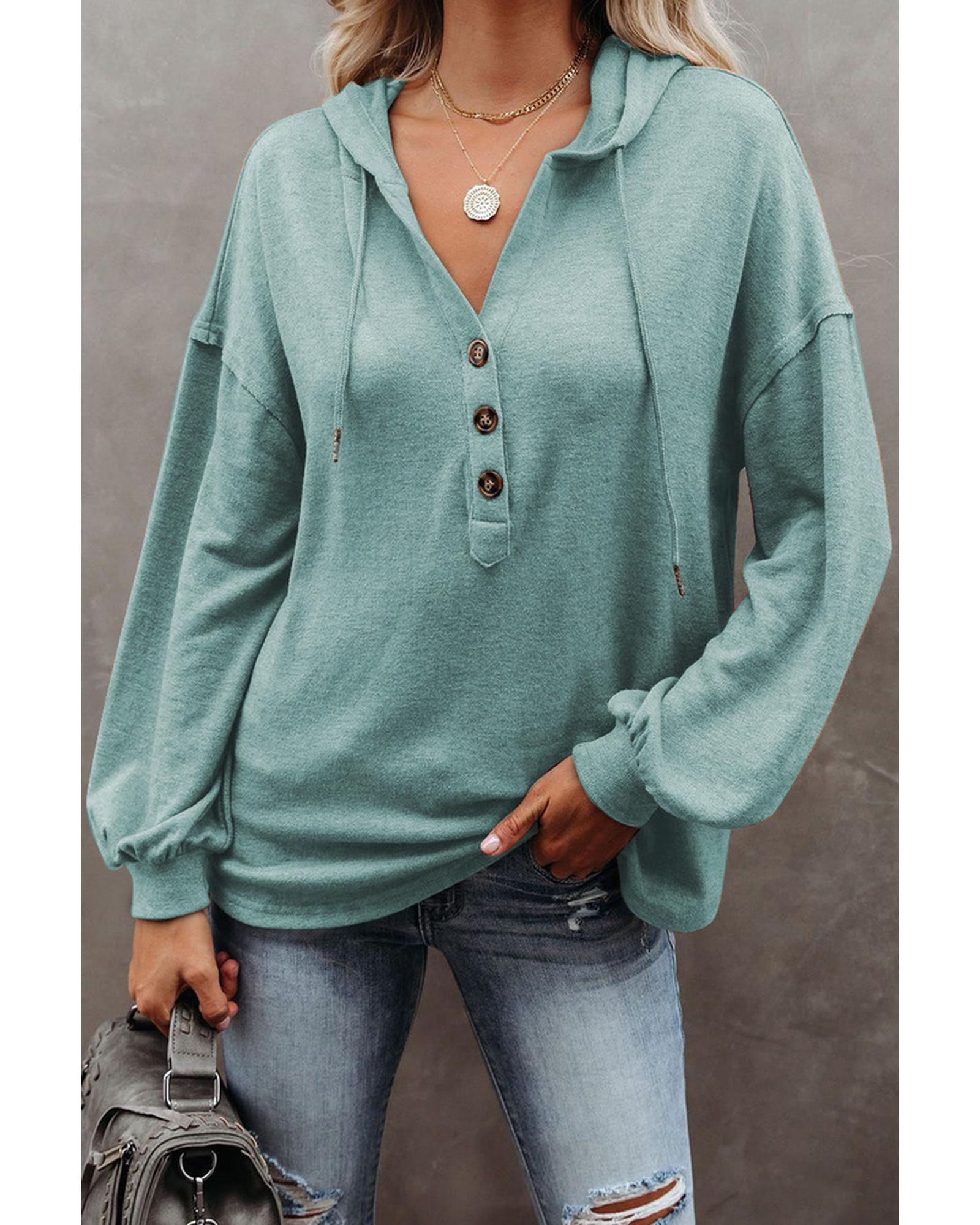 Azura Exchange High and Low Hem Hoodie with Buttoned Detail - L Main image