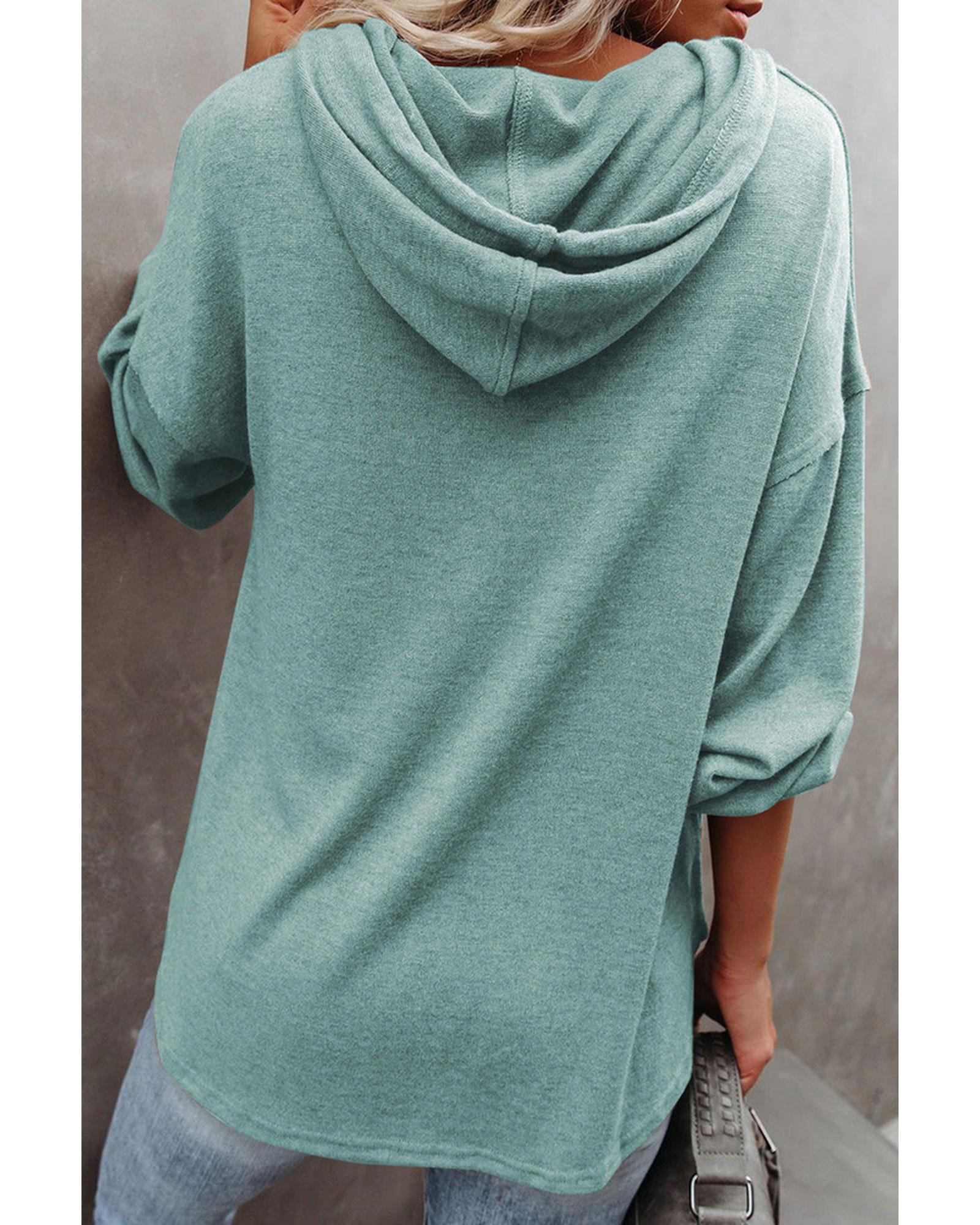 Azura Exchange High and Low Hem Hoodie with Buttoned Detail - S Secondary image