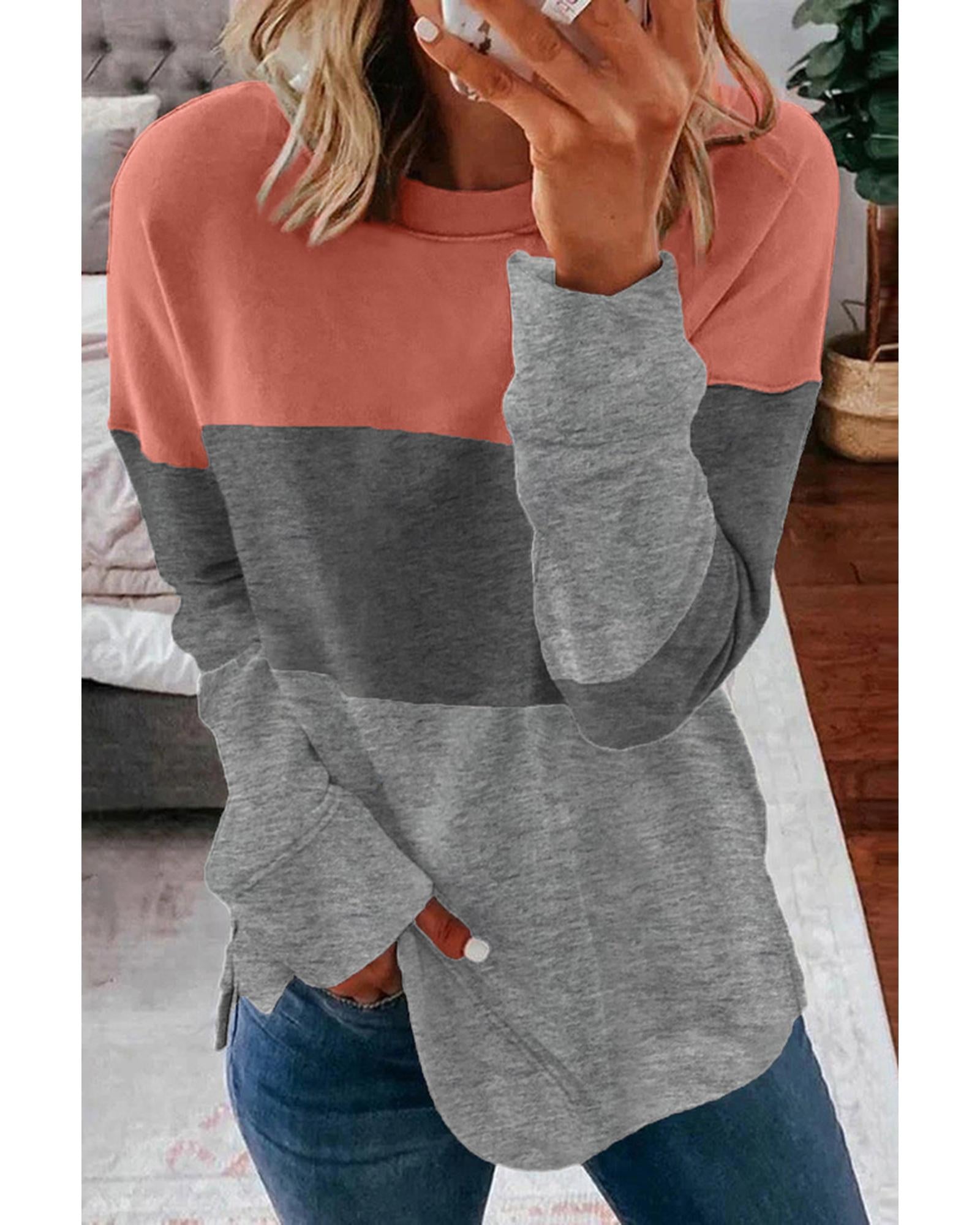 Azura Exchange Gray Contrast Stitching Sweatshirt with Slits - XL Main image