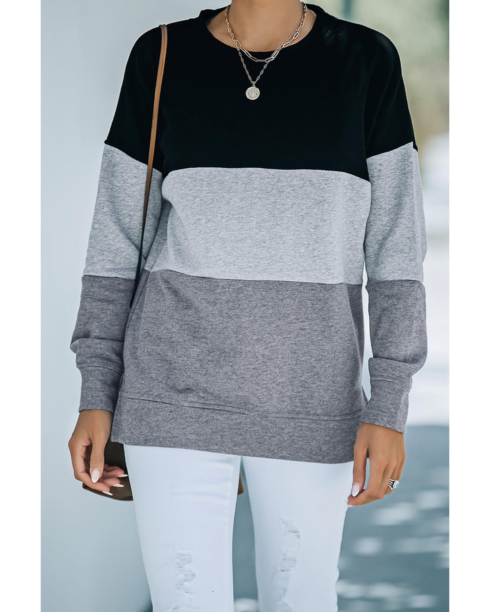 Azura Exchange Black Contrast Stitching Sweatshirt with Slits - S Main image