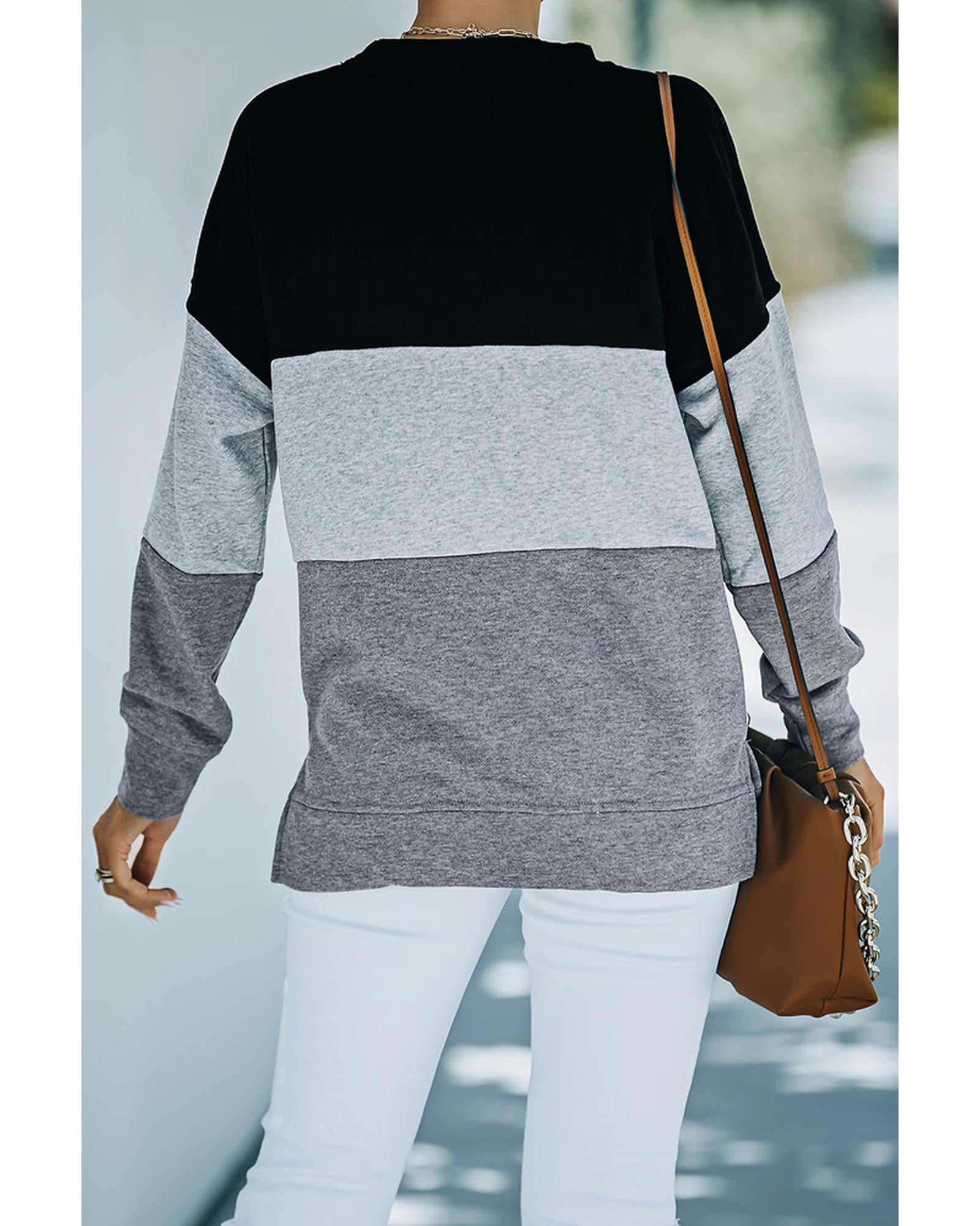 Azura Exchange Black Contrast Stitching Sweatshirt with Slits - S Secondary image