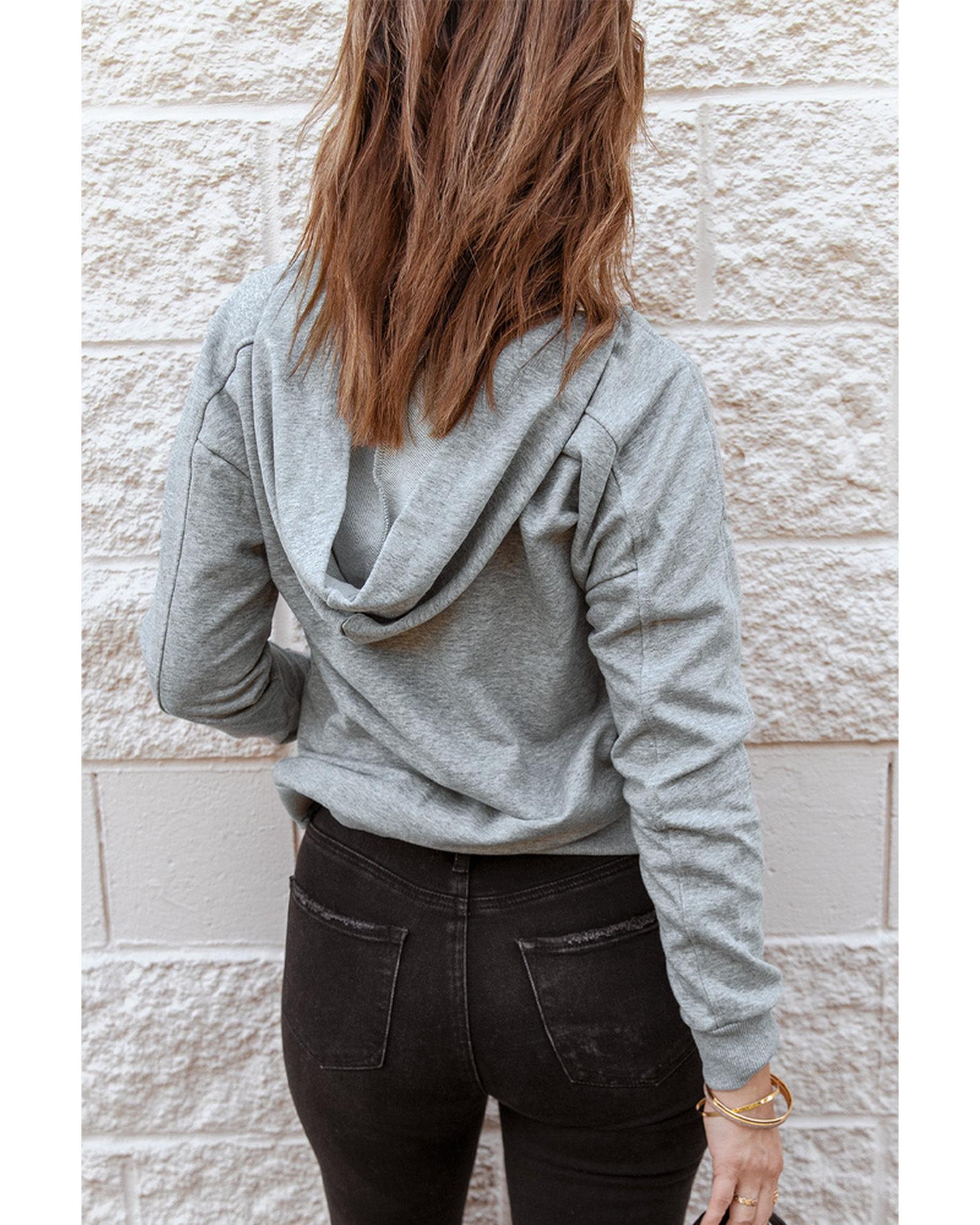 Azura Exchange Lace-up Grey Casual Hoodie - M Secondary image