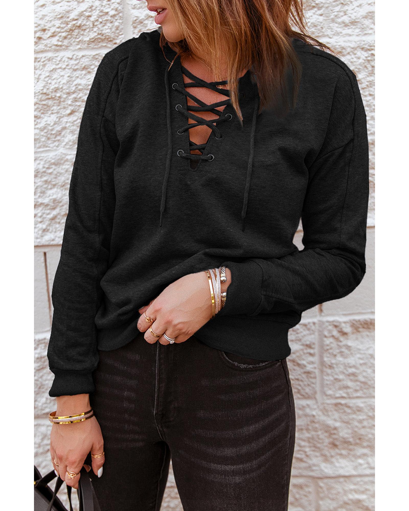 Azura Exchange Solid Color Lace-up Hoodie - L Main image