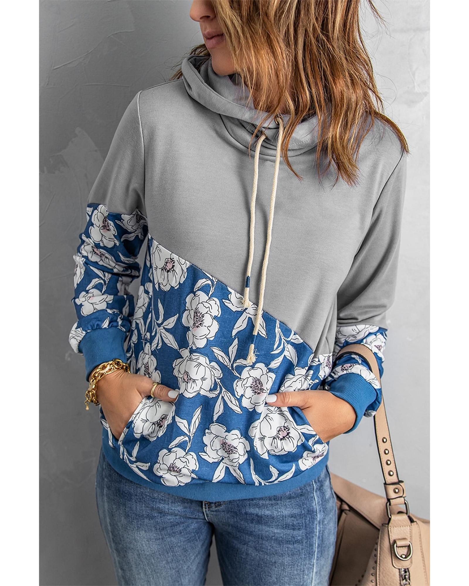 Azura Exchange Floral Splicing Cowl Neck Hoodie - S Main image