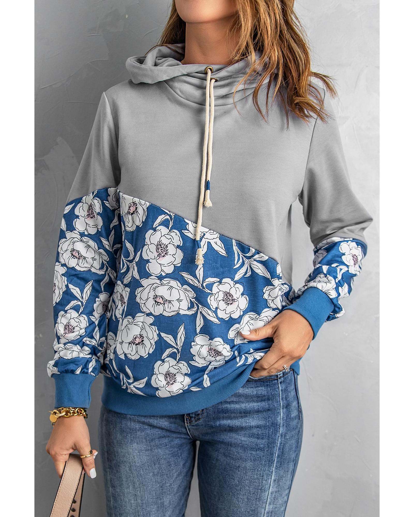 Azura Exchange Floral Splicing Cowl Neck Hoodie - XL Secondary image