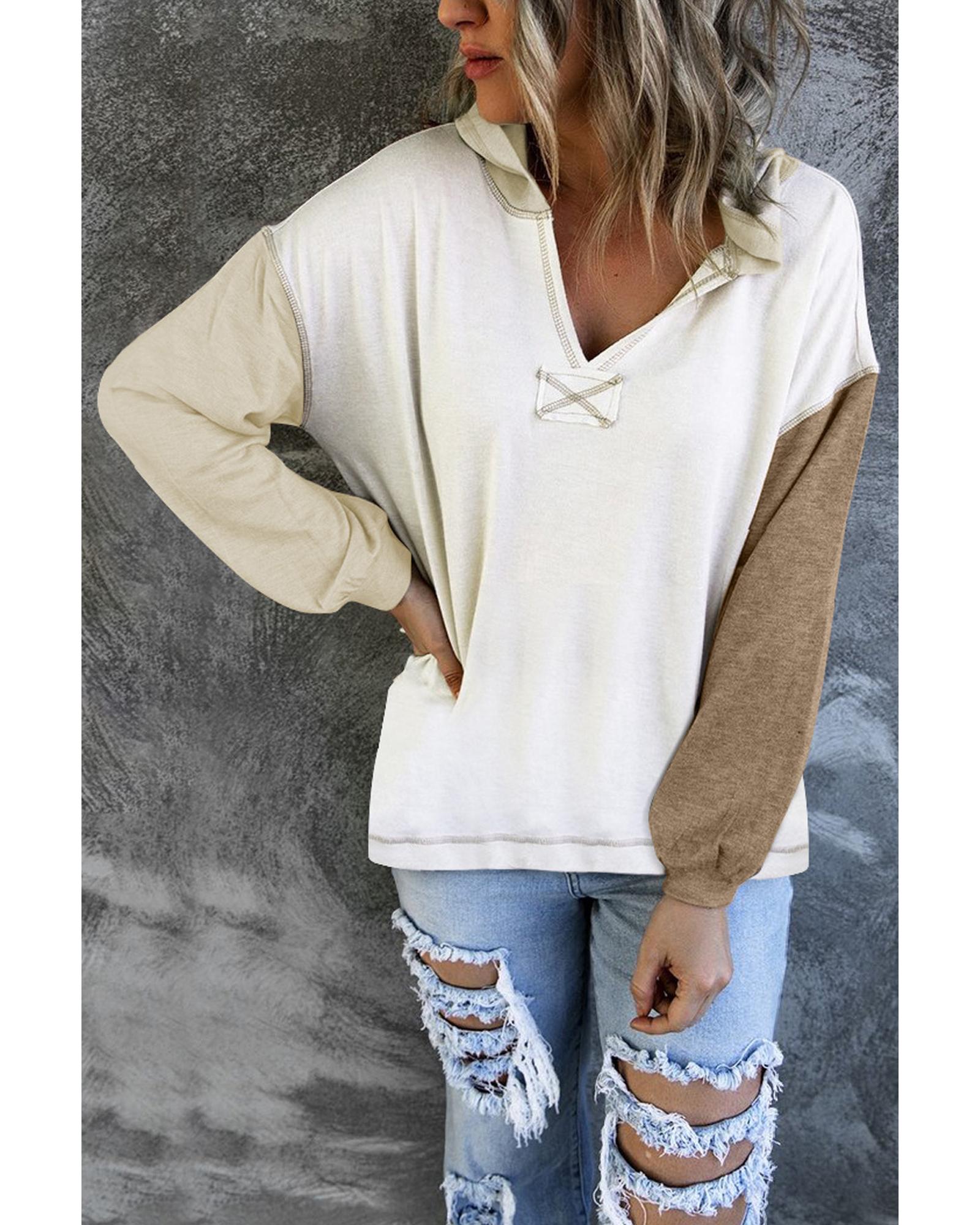 Azura Exchange Colorblock V Neck Long Sleeve Hoodie - L Main image
