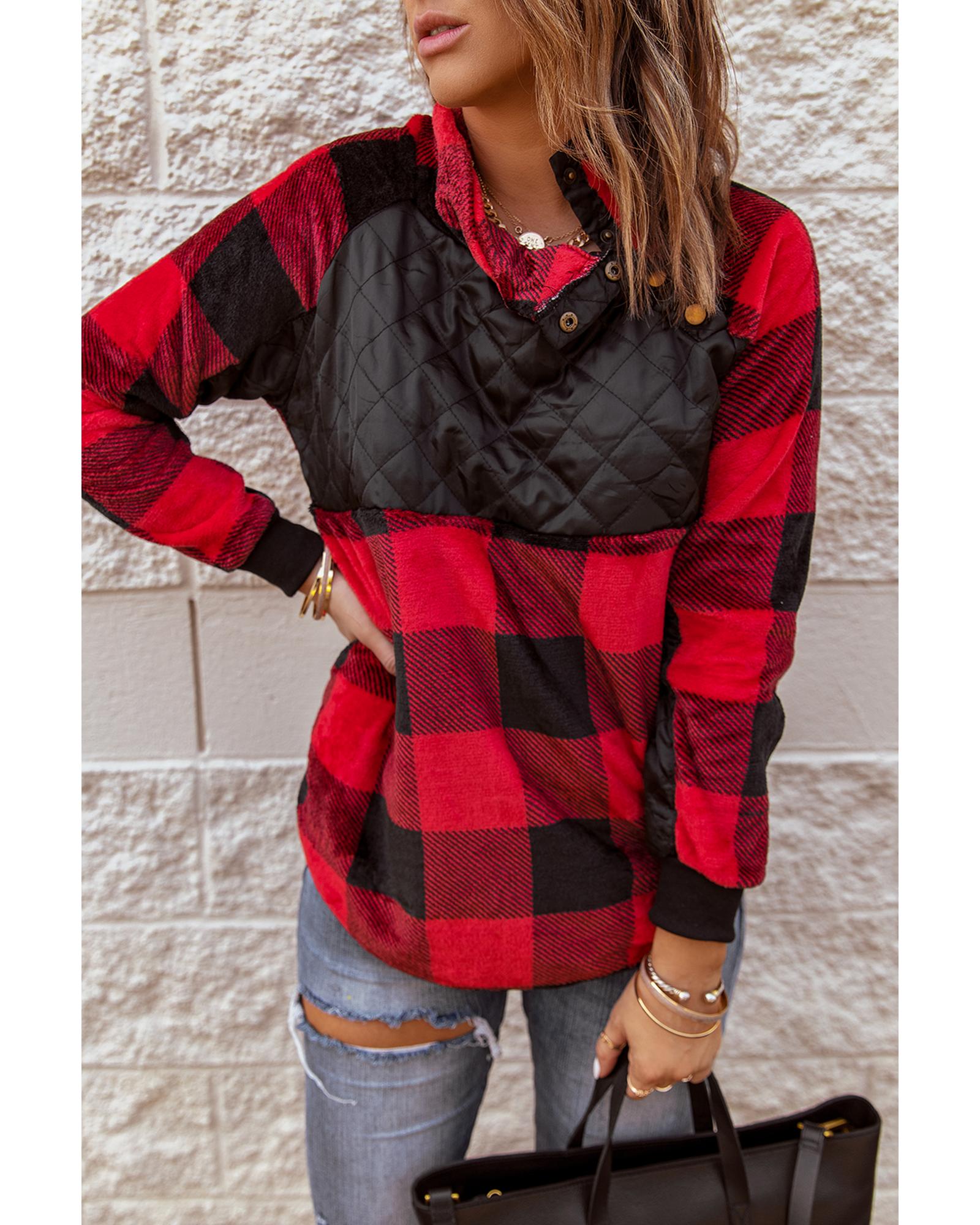 Azura Exchange Plaid Paneled Sweatshirt - L Main image