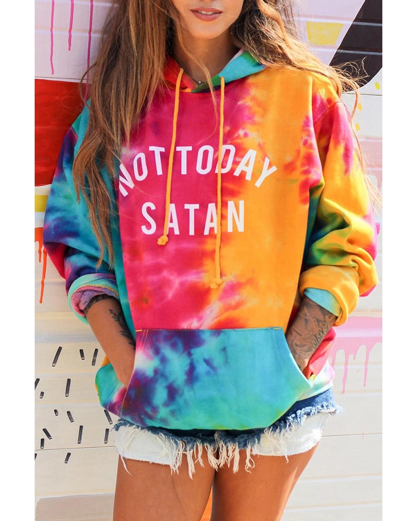 Azura Exchange Not Today Satan Tie Dye Hoodie - 95% Polyester 5% Elastane - M Main image