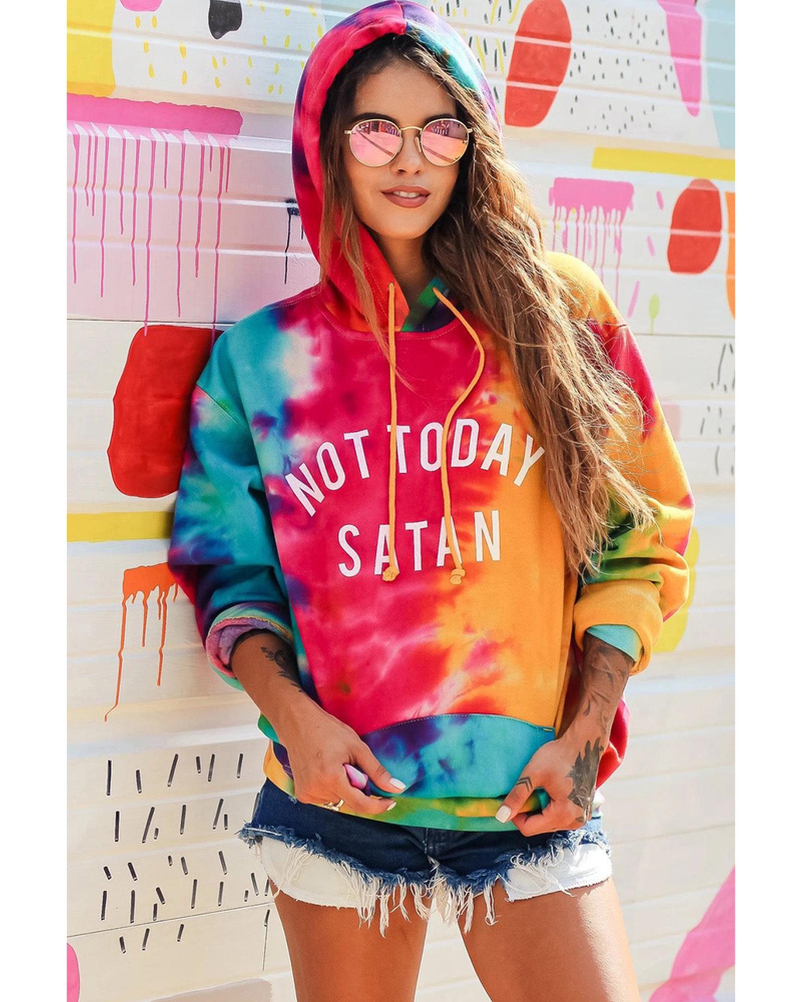 Azura Exchange Not Today Satan Tie Dye Hoodie - 95% Polyester 5% Elastane - M Secondary image
