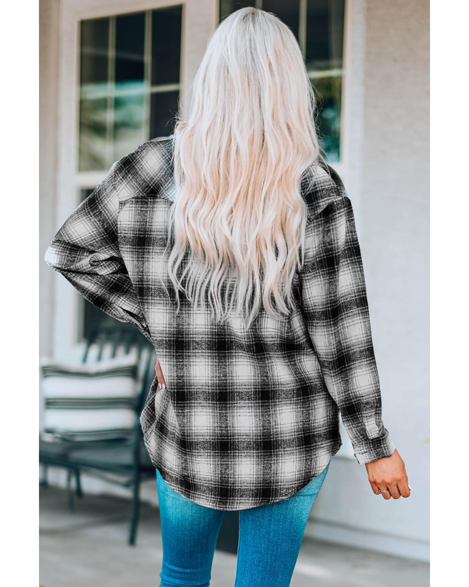 Azura Exchange Plaid Buttons Pocketed Shacket - L Secondary image