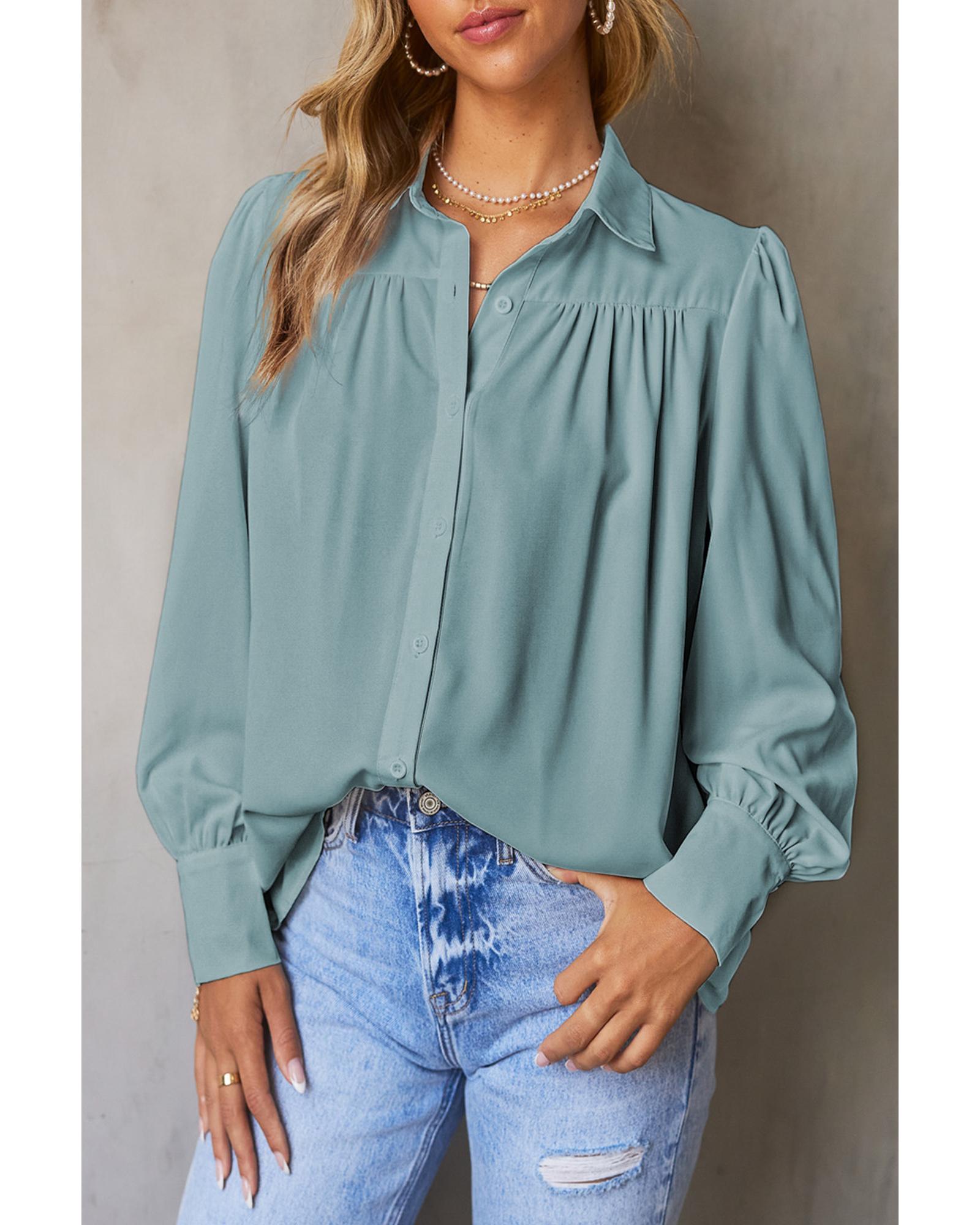 Azura Exchange Button Up Puff Sleeve Blouse - L Main image