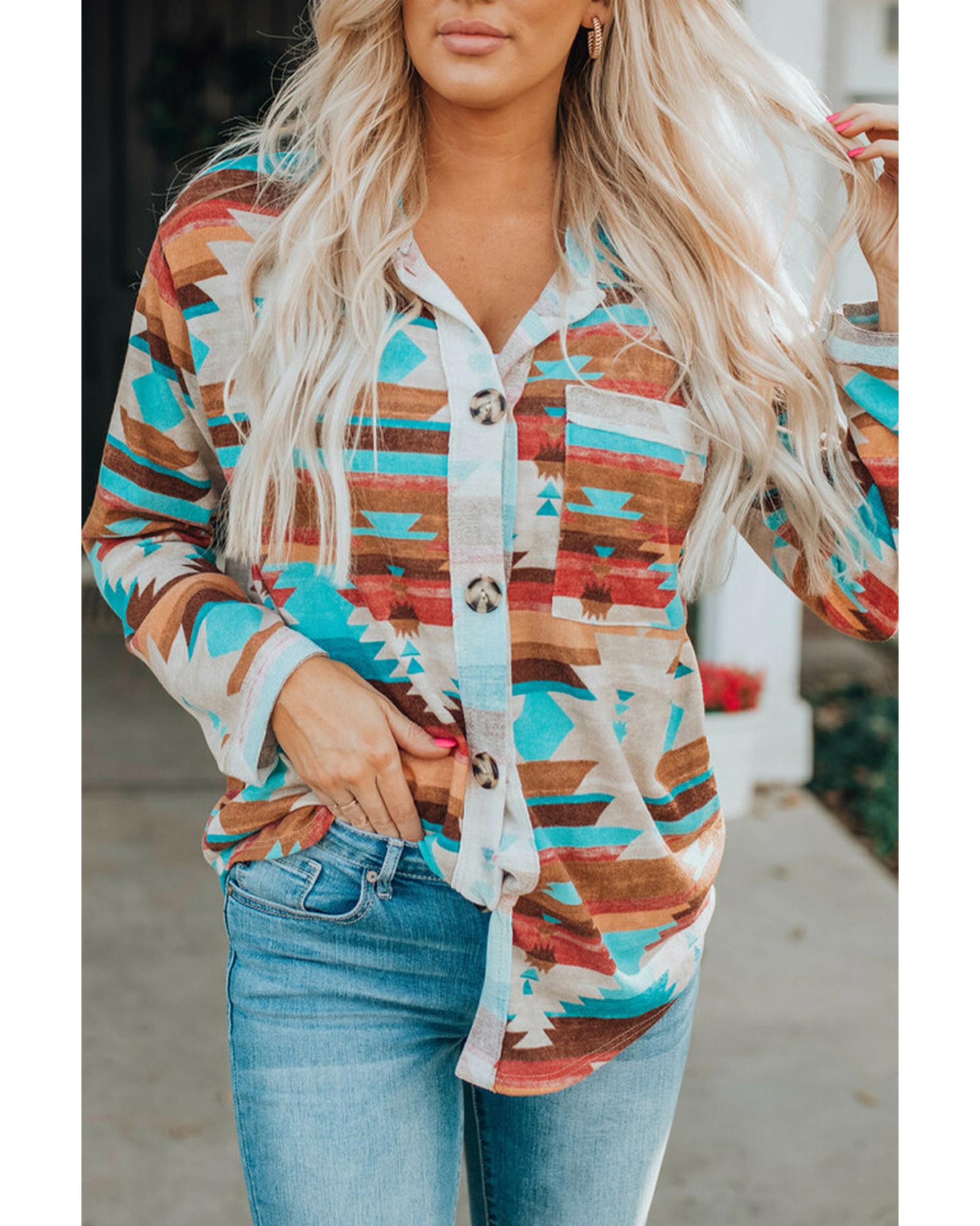 Azura Exchange Multicolor Aztec Print Long Sleeve Shirt - XL Main image