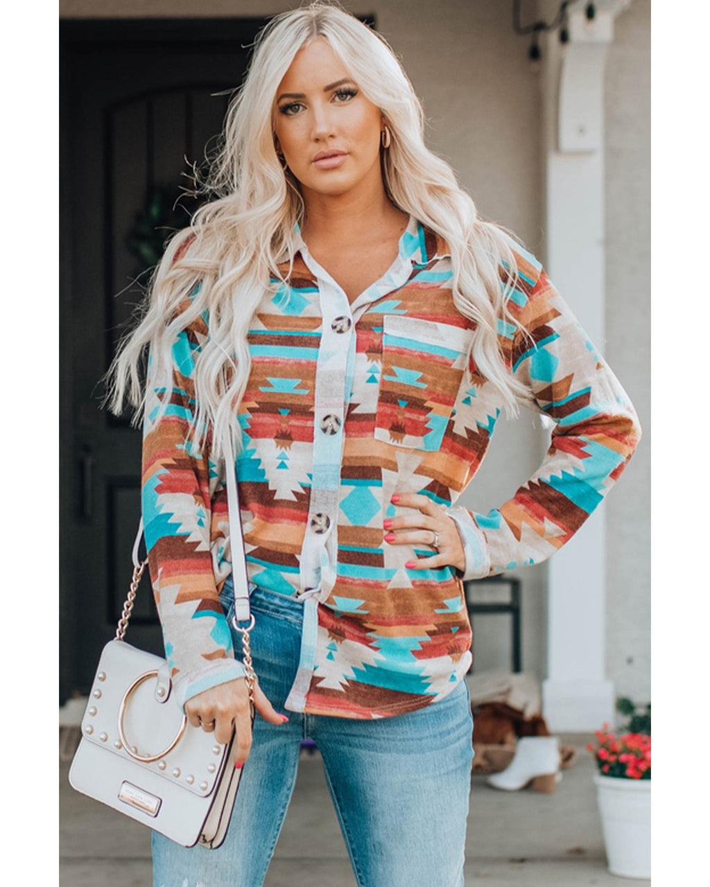 Azura Exchange Multicolor Aztec Print Long Sleeve Shirt - XL