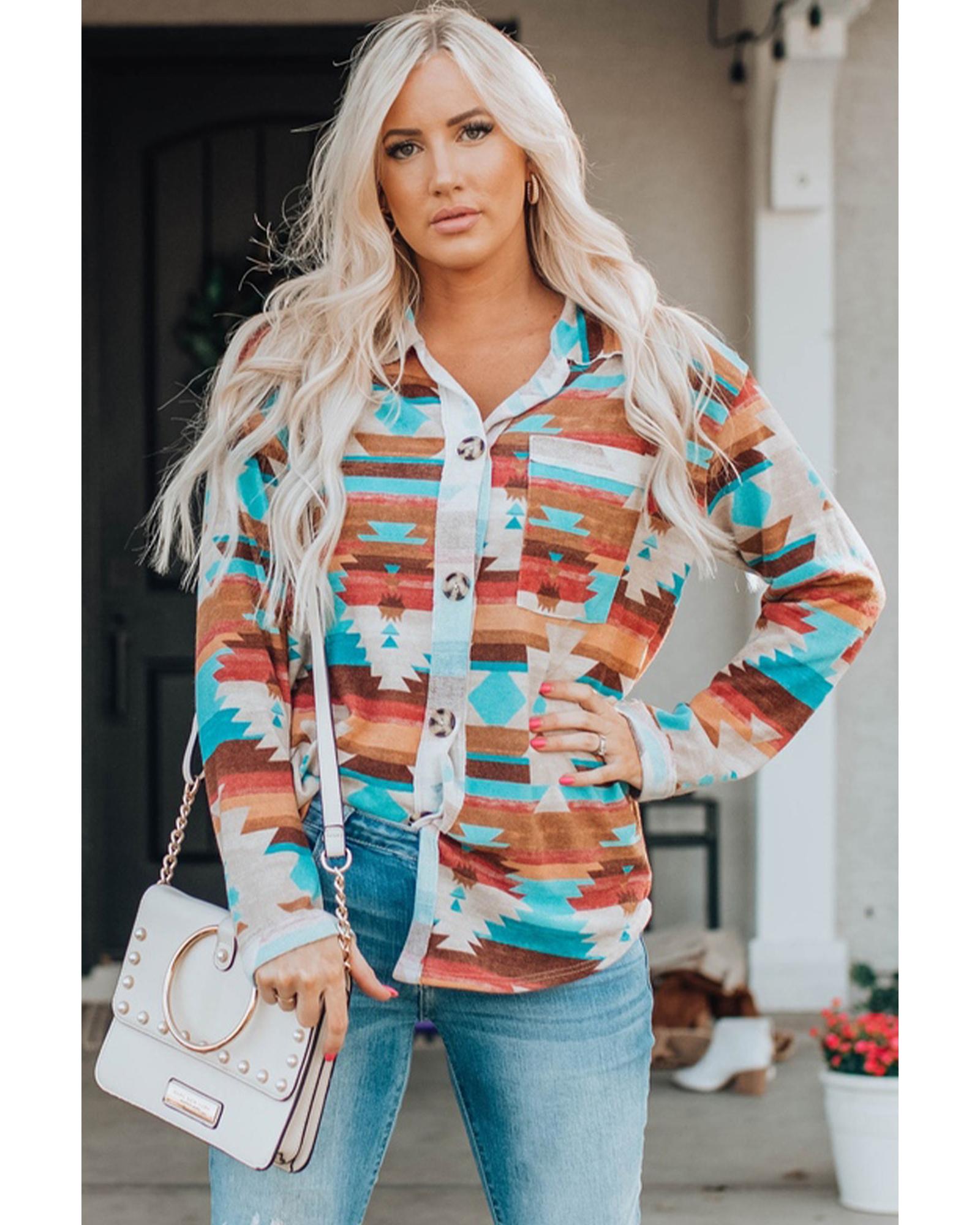 Azura Exchange Multicolor Aztec Print Long Sleeve Shirt - XL