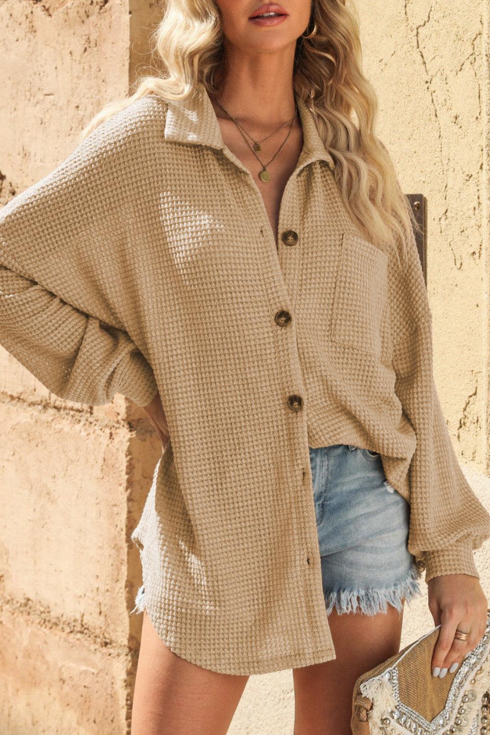 Azura Exchange Waffle Knit Button Up Shirt - 2XL
