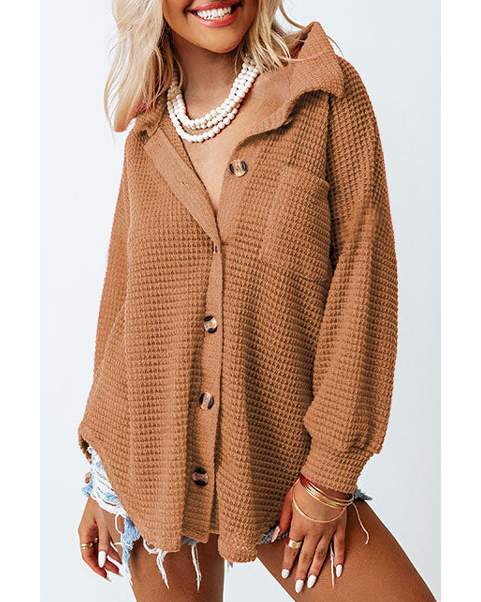 Azura Exchange Waffle Knit Button Up Casual Shirt - L Main image