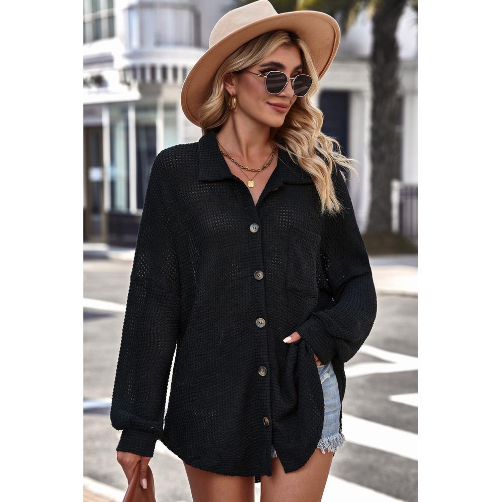 Azura Exchange Button Up Waffle Knit Casual Shirt - M Main image