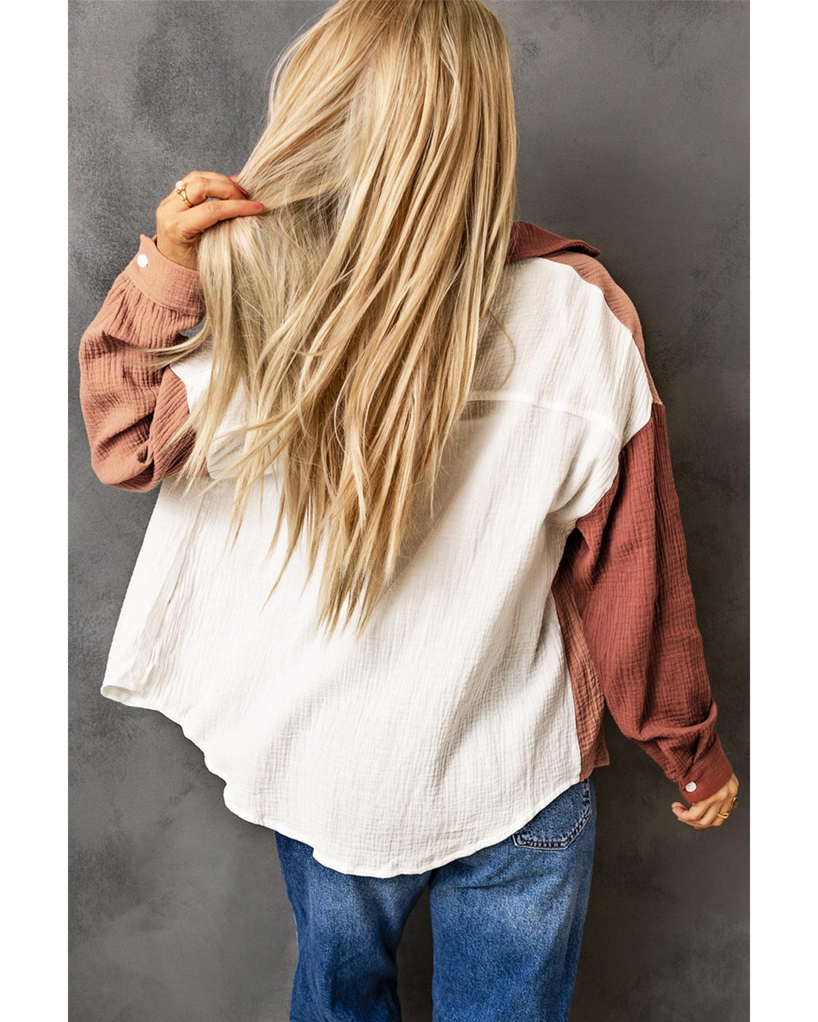 Azura Exchange Textured Color Block Long Sleeve Shirt with Pocket - S Secondary image