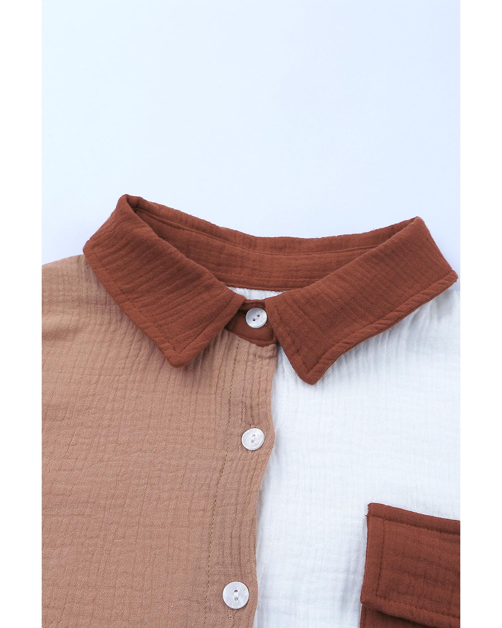 Azura Exchange Textured Color Block Long Sleeve Shirt with Pocket - S