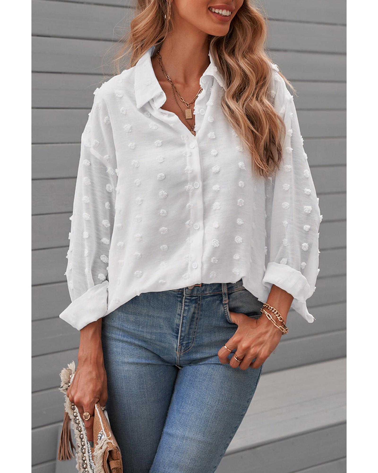 Azura Exchange Button Fuzzy Polka Dot Shirt - L Main image