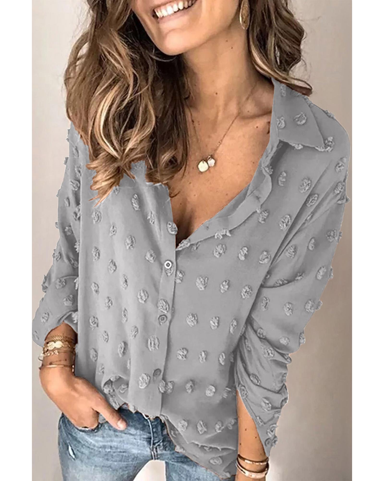 Azura Exchange Button Fuzzy Polka Dot Shirt - M Secondary image