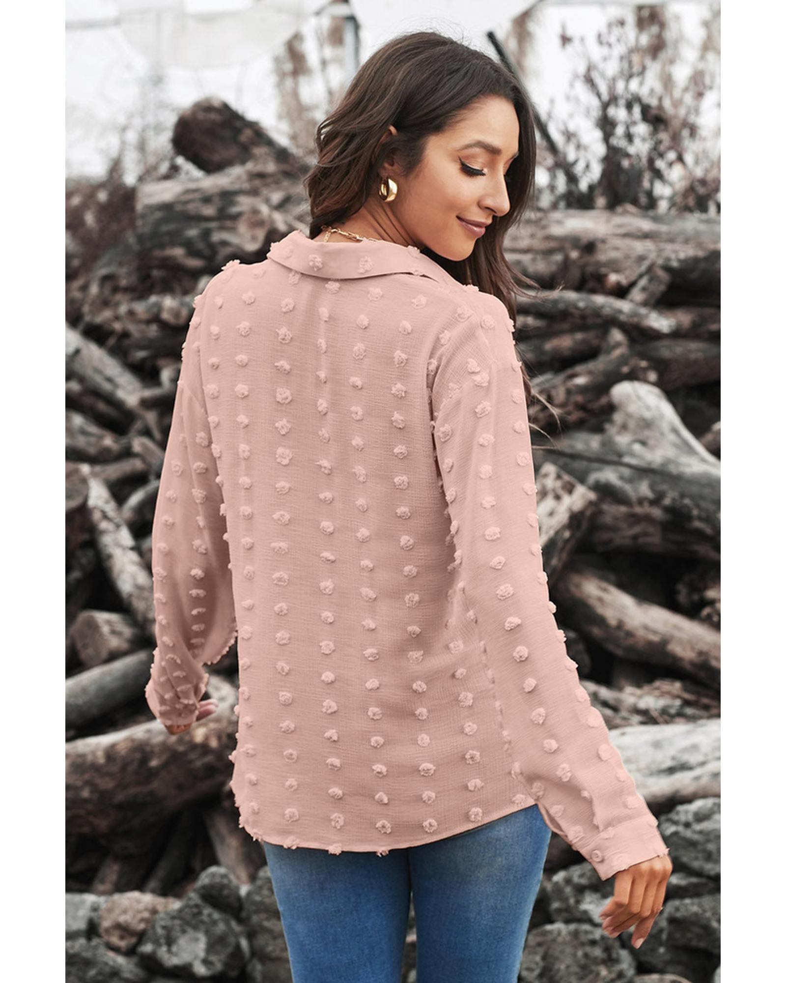 Azura Exchange Button Fuzzy Polka Dot Shirt - M