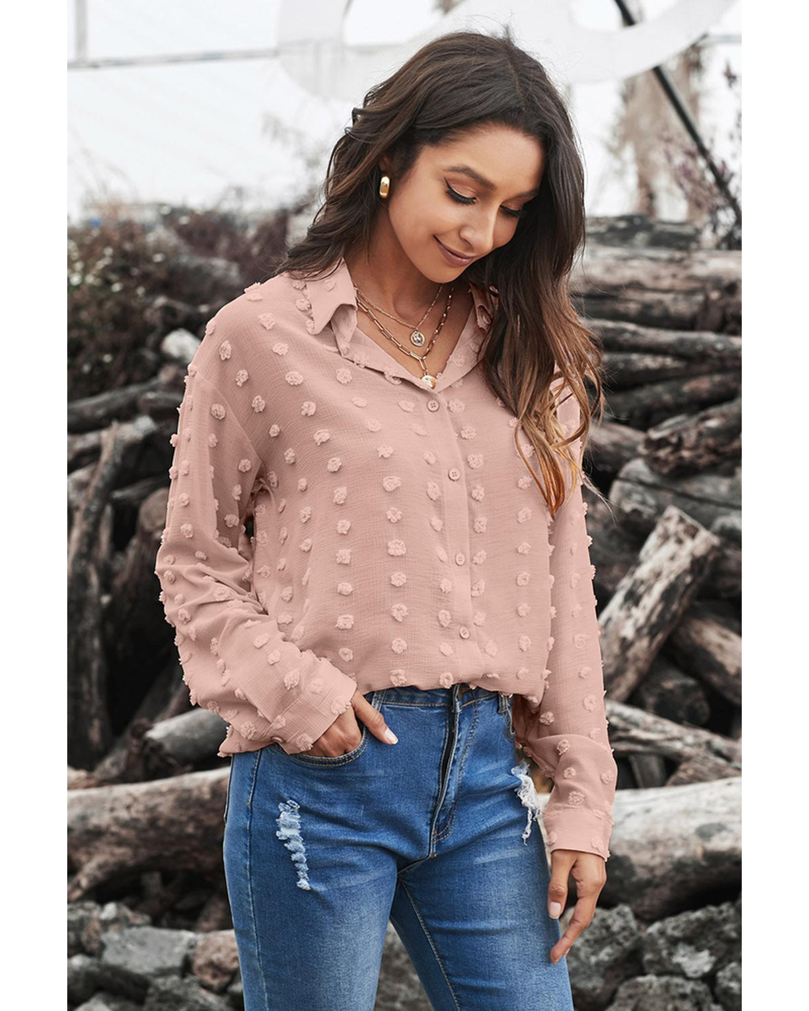 Azura Exchange Button Fuzzy Polka Dot Shirt - M