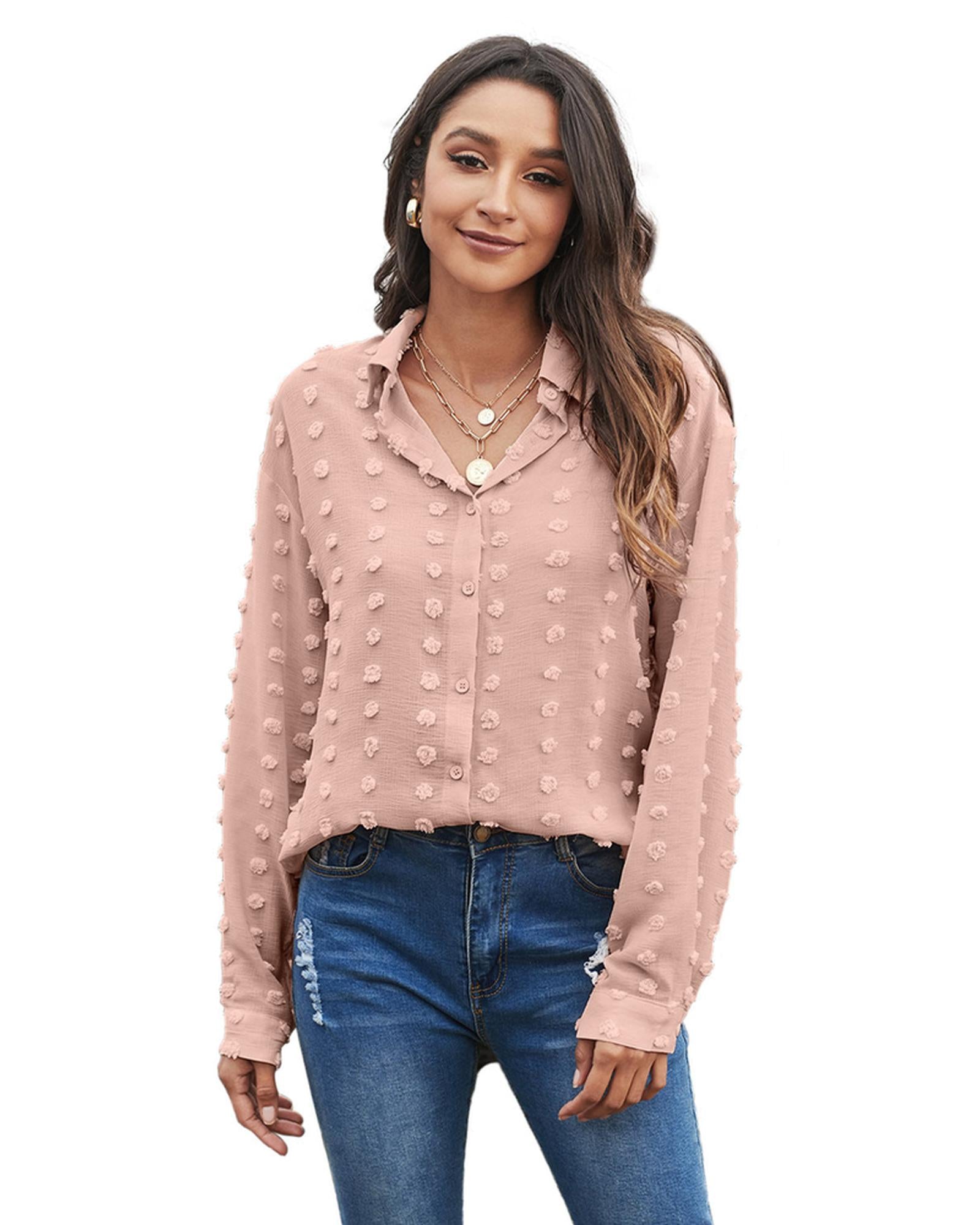 Azura Exchange Button Fuzzy Polka Dot Shirt - M