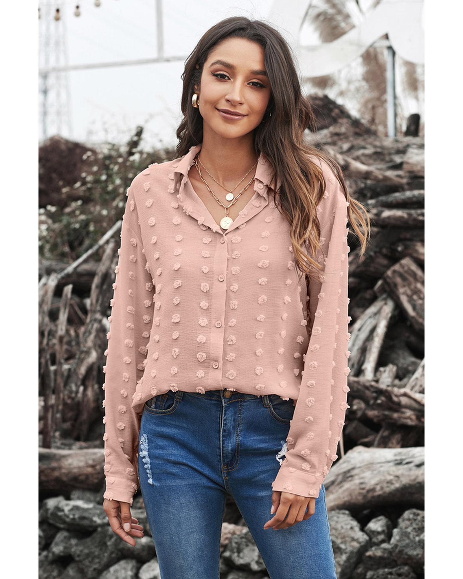 Azura Exchange Button Fuzzy Polka Dot Shirt - M
