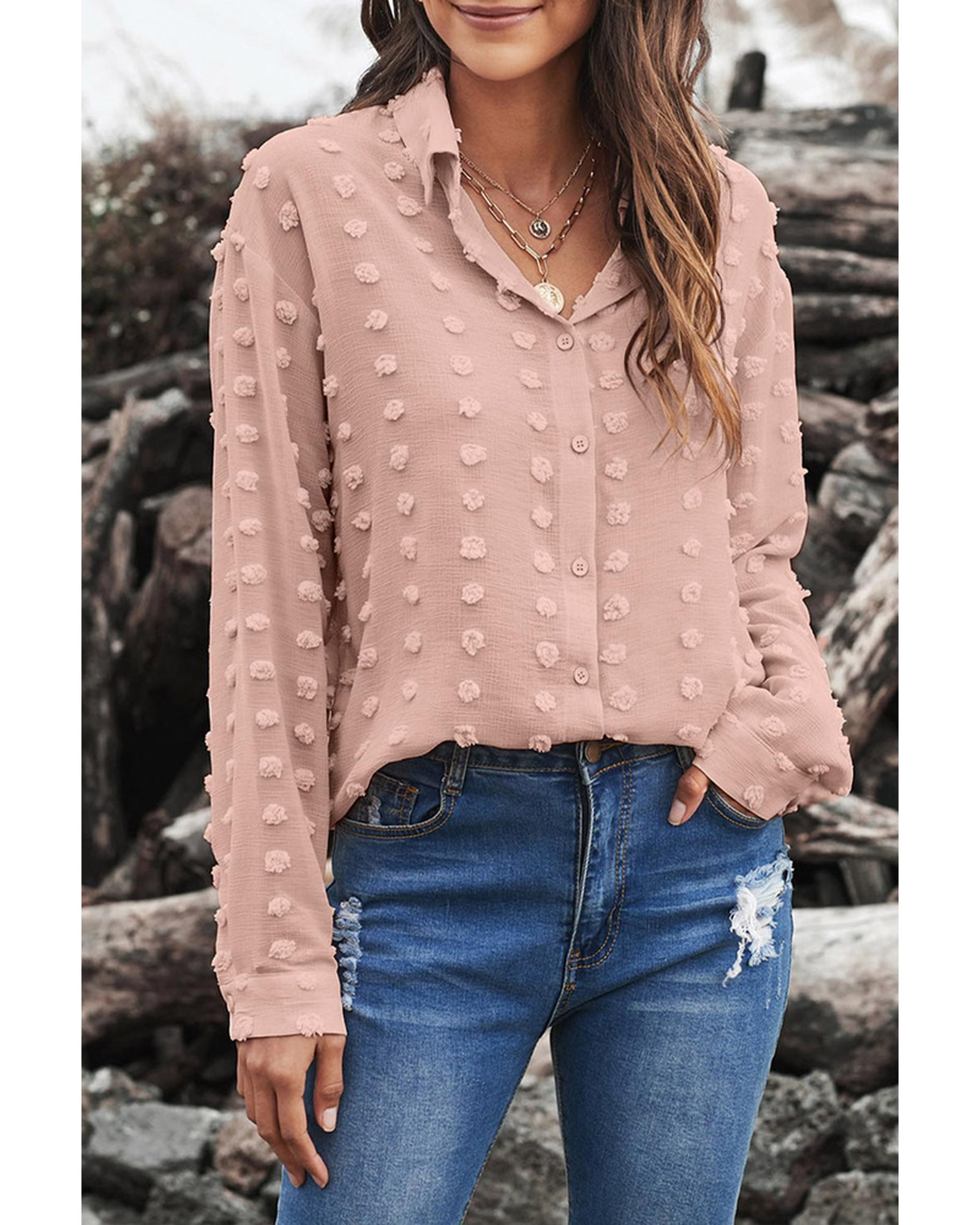 Azura Exchange Button Fuzzy Polka Dot Shirt - S Main image