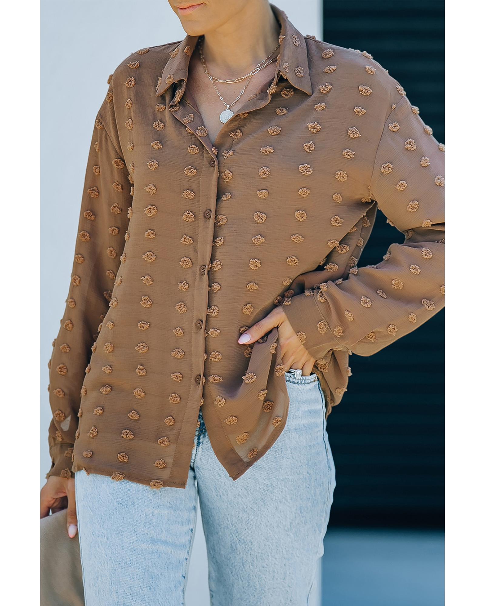 Azura Exchange Button Fuzzy Polka Dot Shirt - S Secondary image